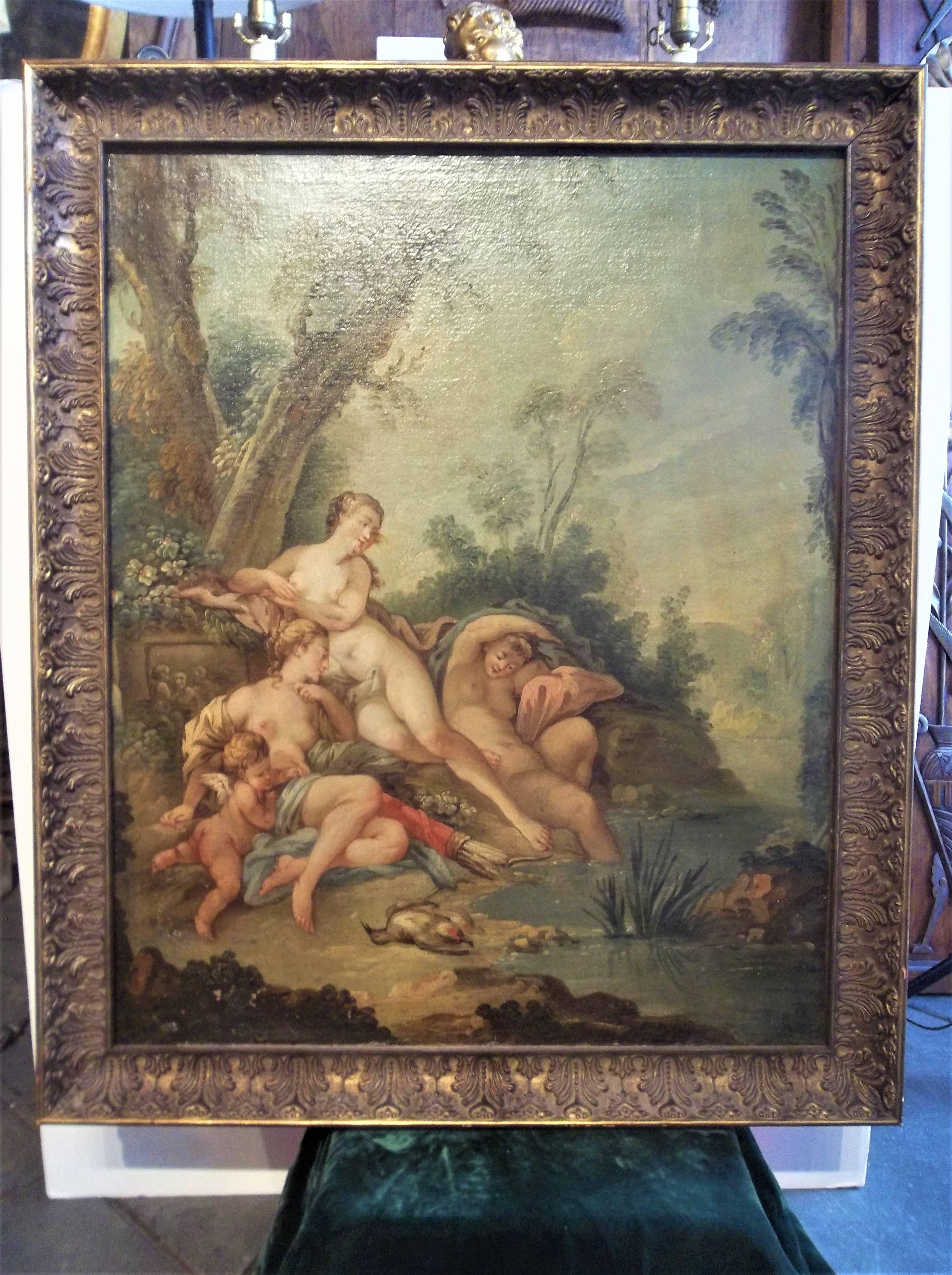 After Boucher , Diana and Nymphs by Pond , Rococo Style For Sale 6
