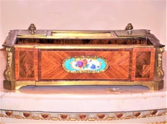 Louis XVI Style Tulipwood Inkwell or Encrier with Sevres Style Plaques