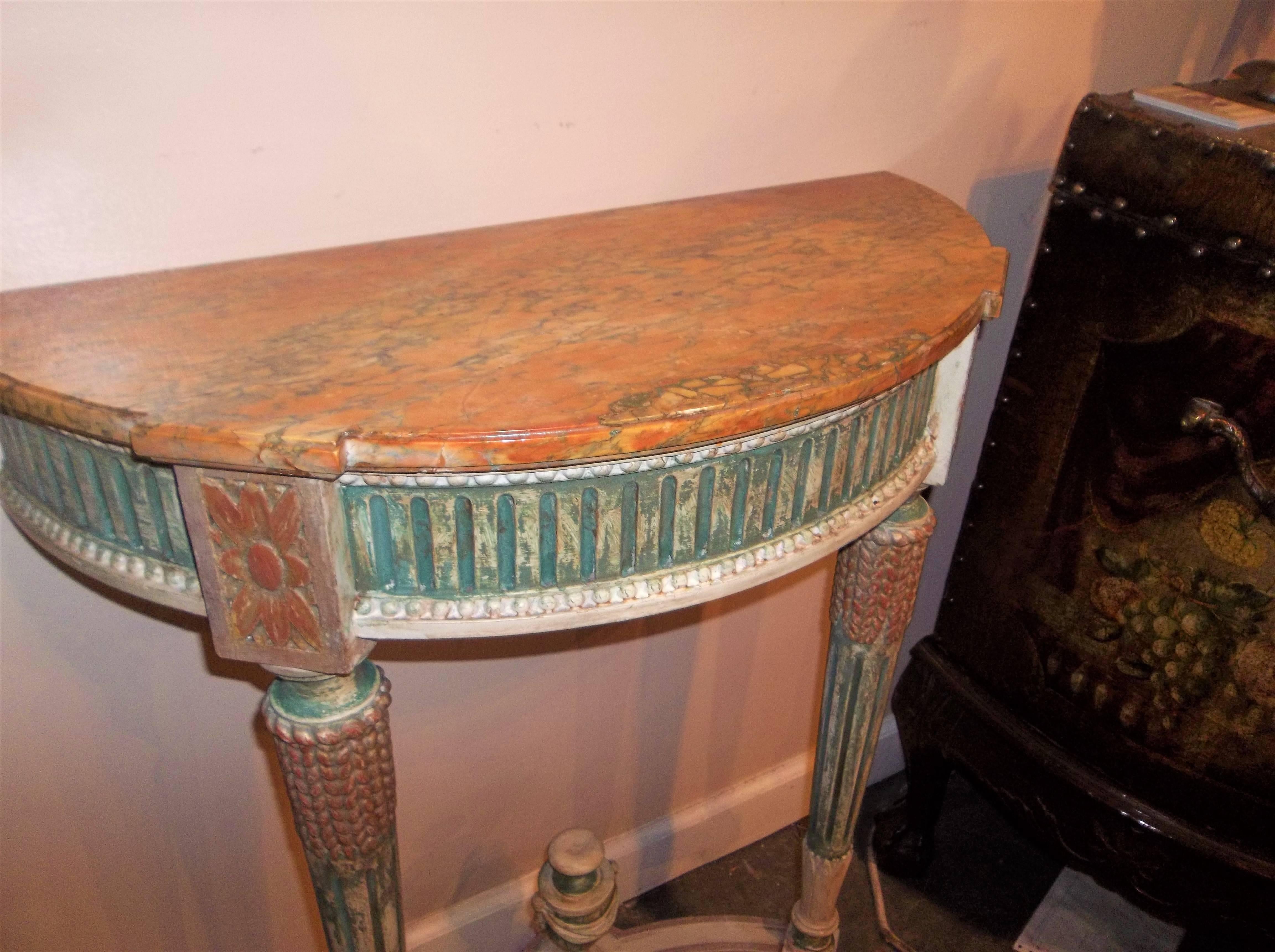 20th Century Pair of Distressed Paint Louis XVI Neoclassical Style Console Tables