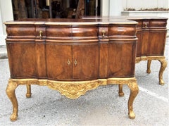 Pair of English Burl Walnut and Giltwood Console Chests