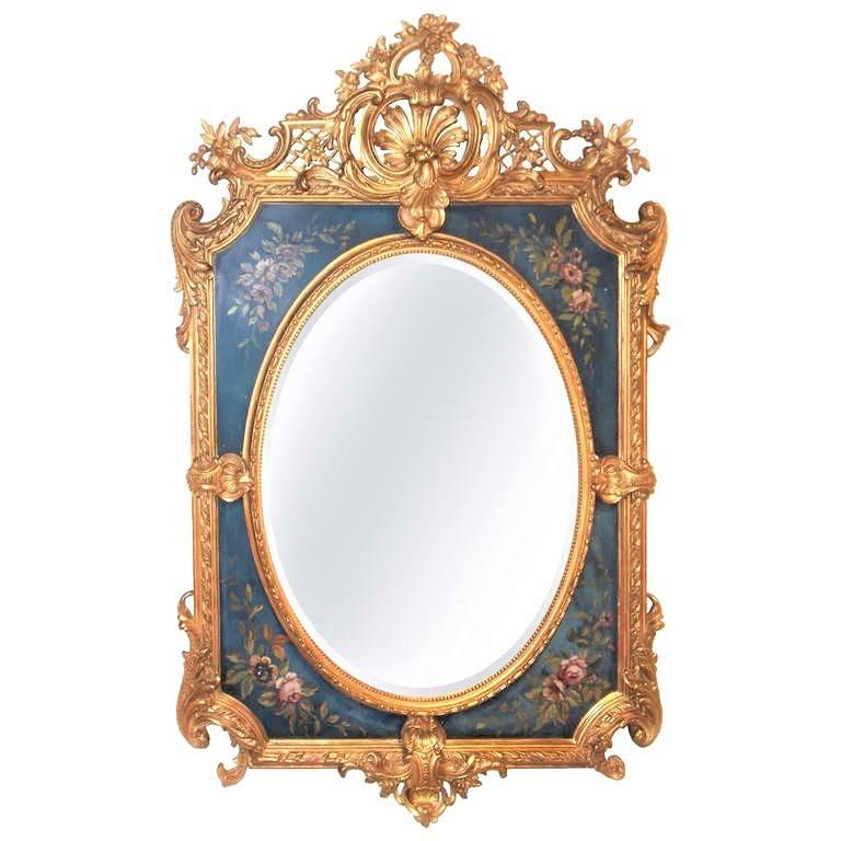 Glass Louis XVI Style Giltwood Mirror with Floral Panels