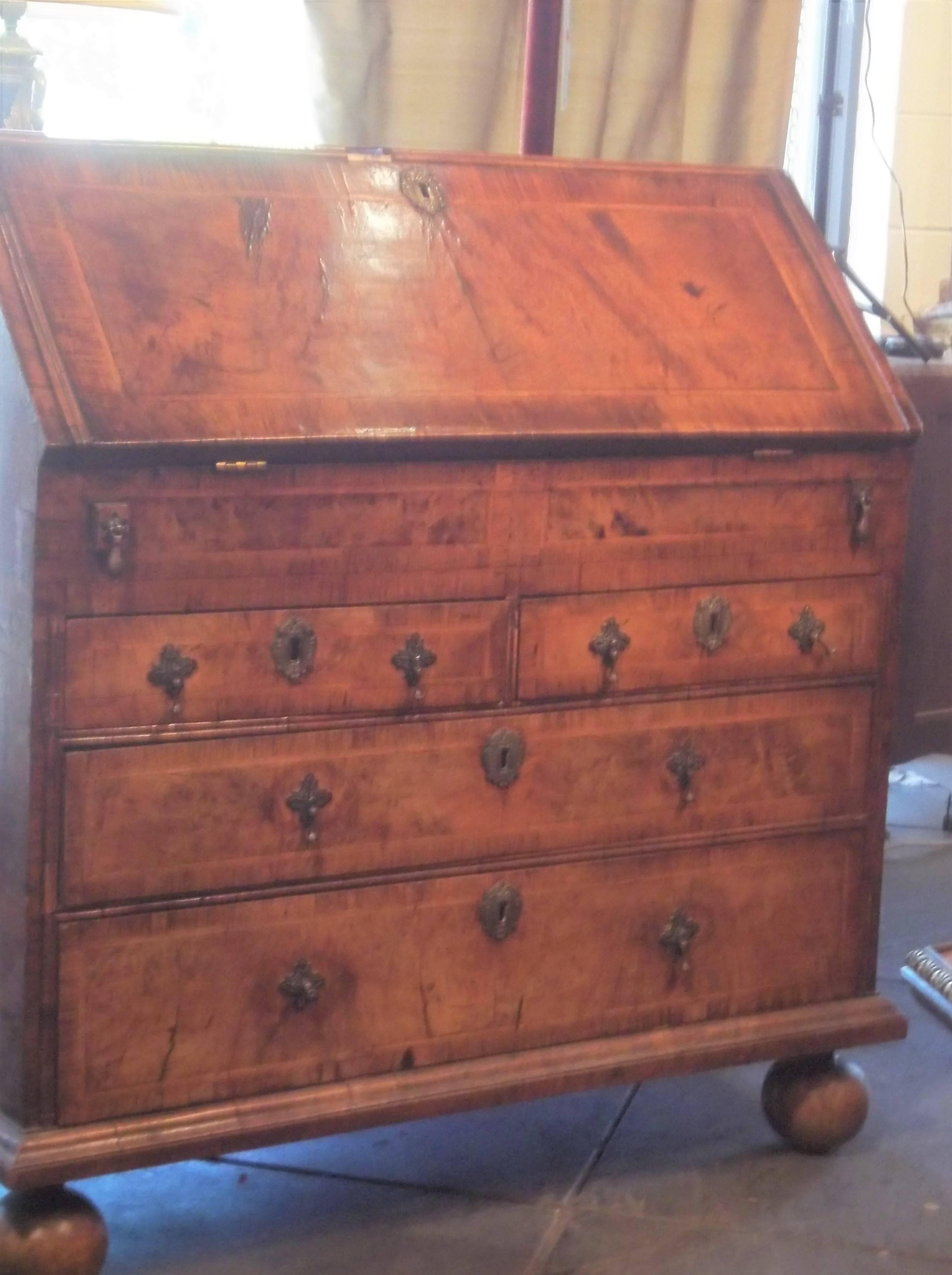 George I Highly Figured, Walnut Slant Top Desk 5