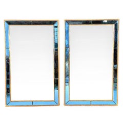 1stdibs Antiques Vintage And Mid Century Modern Furniture Jewelry Pair Of Neoclical Styled Mirrors With Beveled Blue Mirror Surround Panes