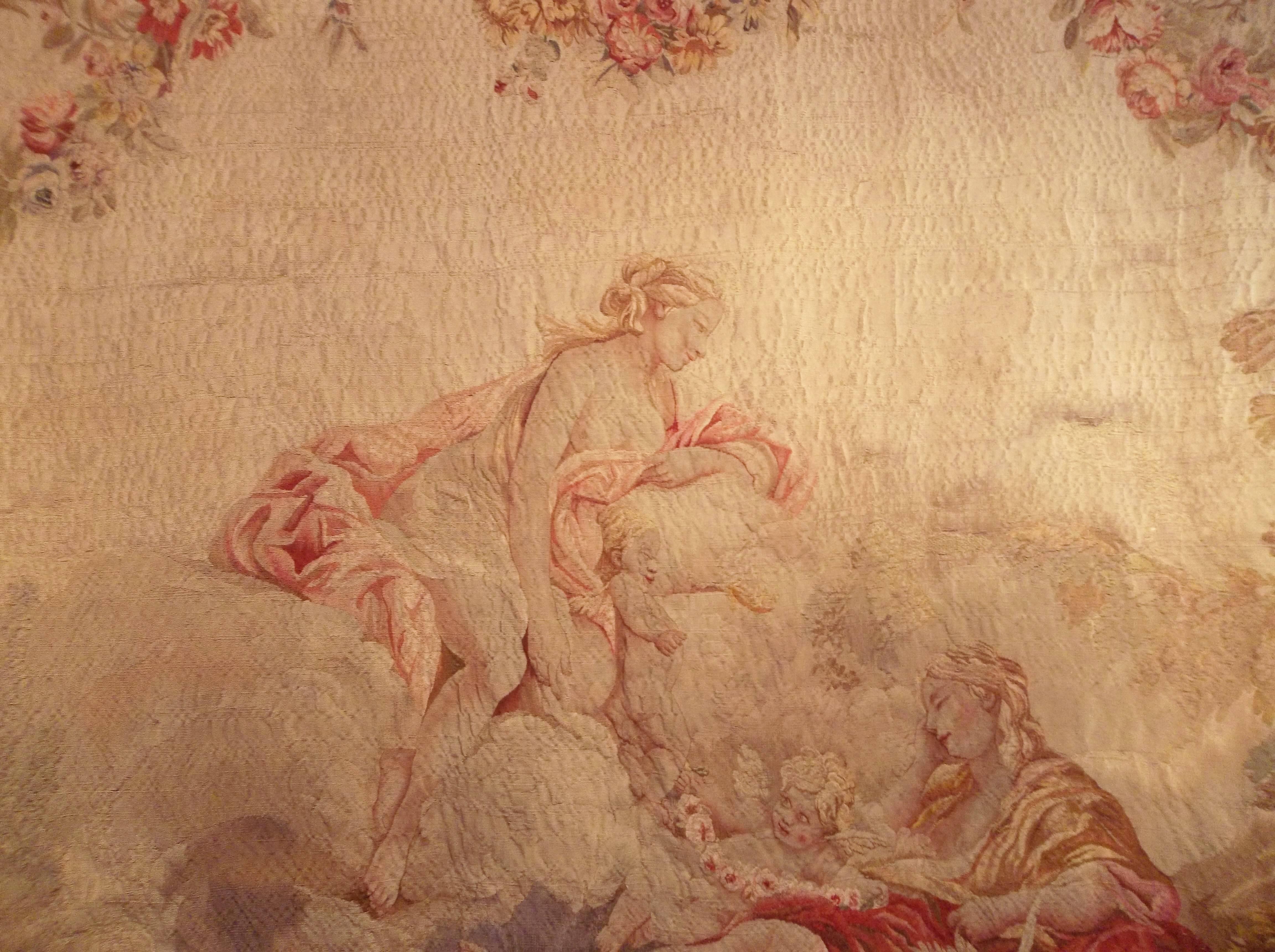 Großer französischer Wandteppich im Louis XV.-Stil im Beauvais-Stil im Boucher-Rokoko-Stil 4