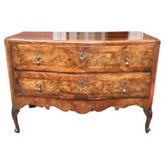 Antique Italian Serpentine Neoclassical Walnut Commode with Scalloped Skirt 