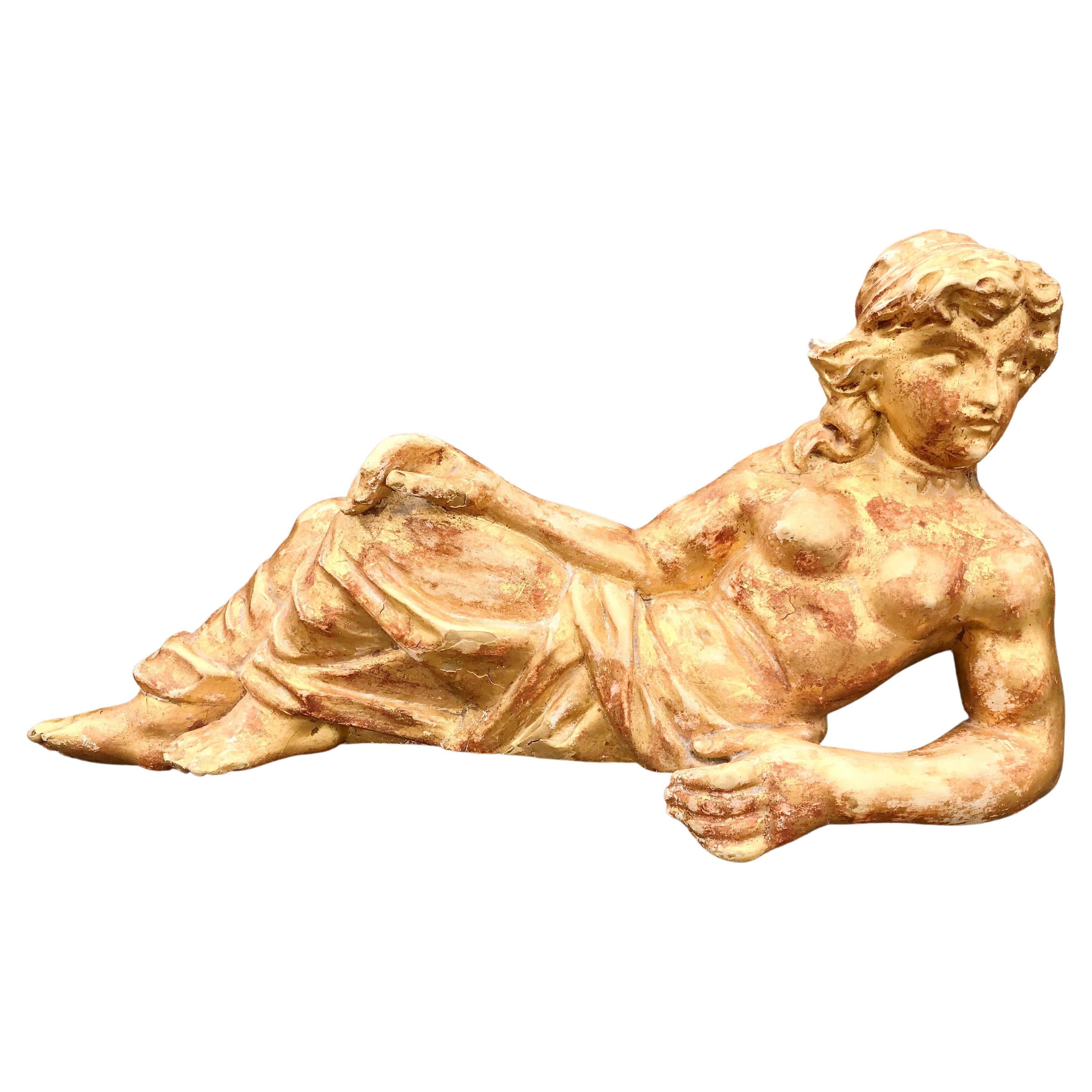 Large Recumbent Giltwood Venus or Goddess Architectural Fragment