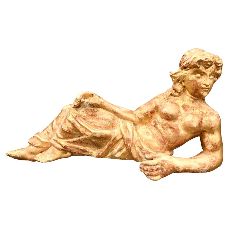Large Recumbent Giltwood Venus or Goddess Architectural Fragment For Sale