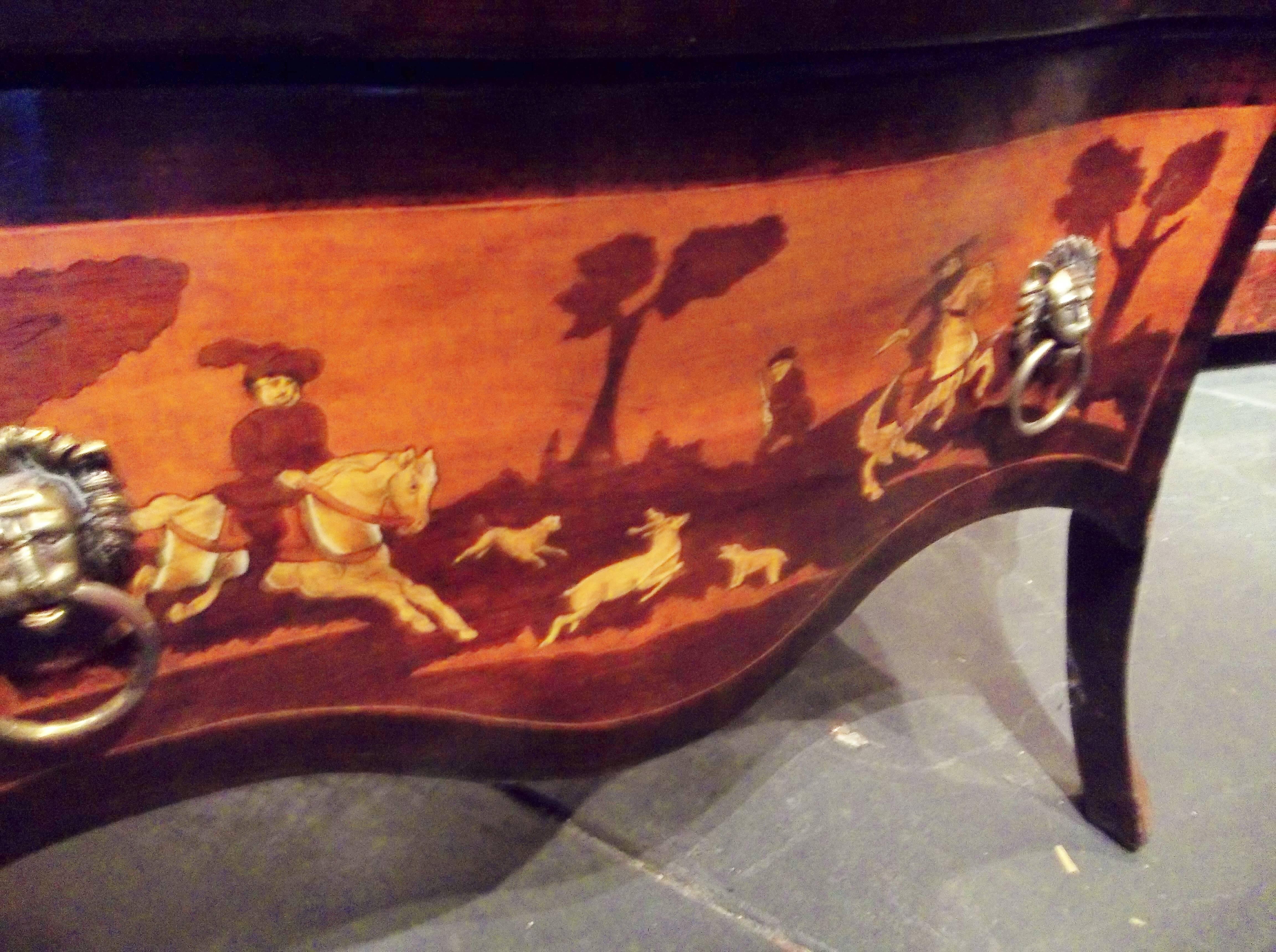 Marquetry and Bone Inlaid Walnut Bombe' Commode In Good Condition In Nashville, TN
