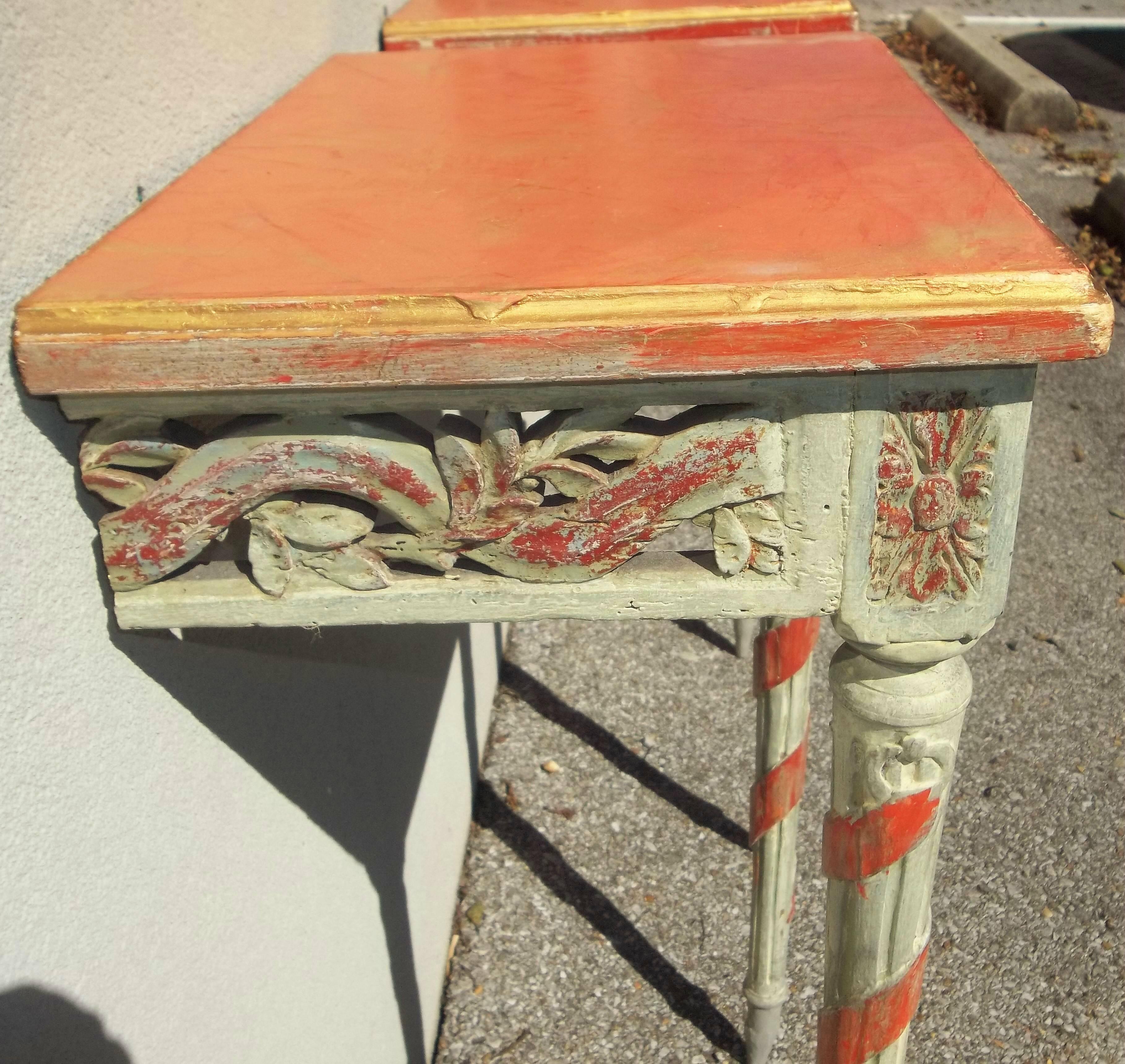 French Pair of Louis XVI Style Painted Consoles