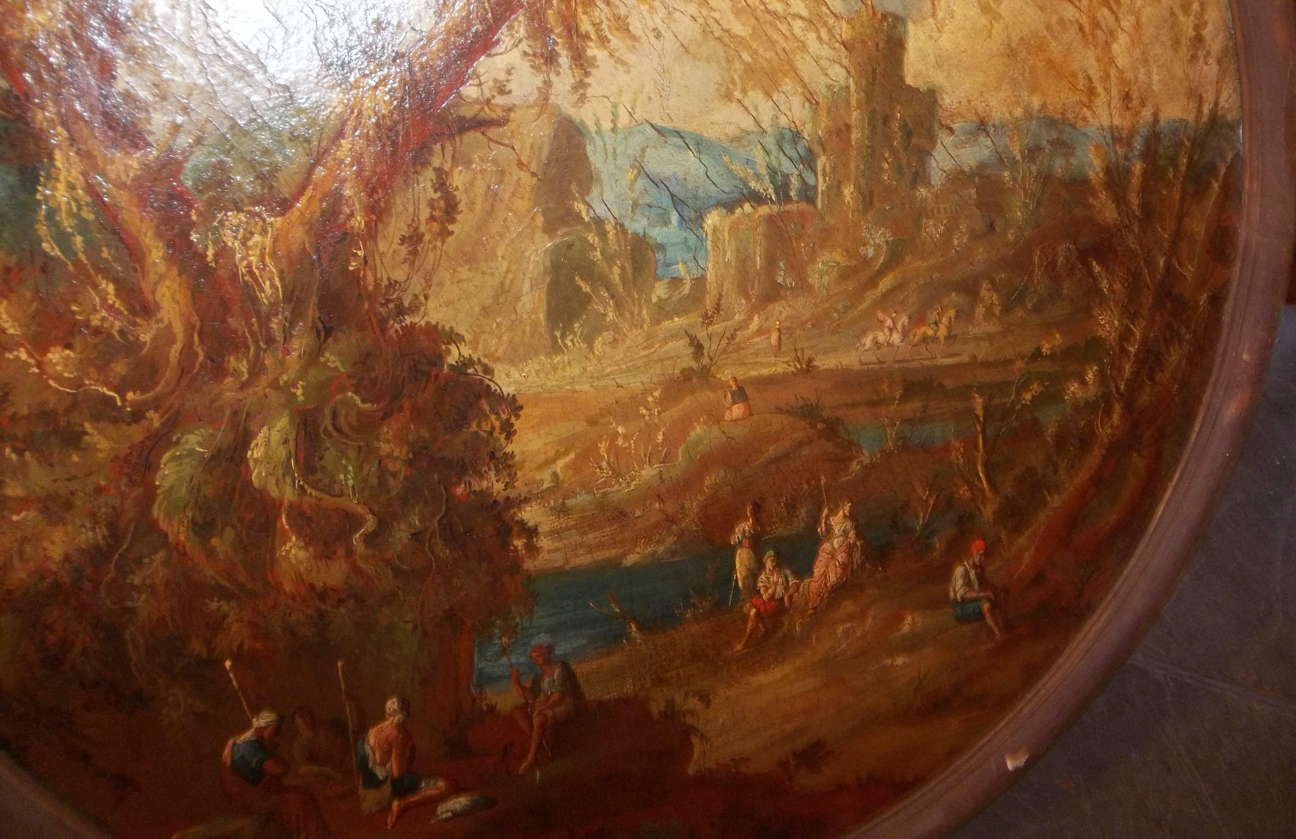 Italian Continental Castle Landscape Oil  on Canvas Painting 