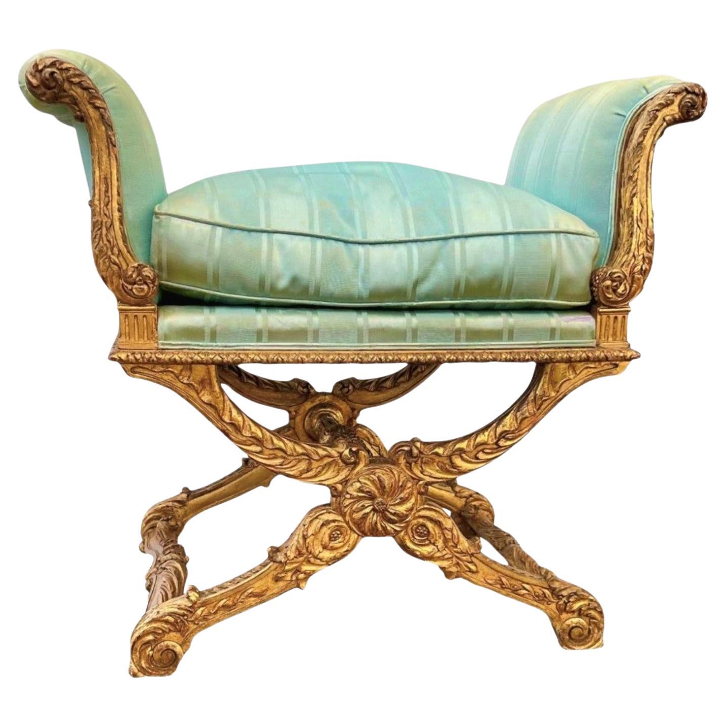 Giltwood Bench or Window Seat in Louis XV Style For Sale