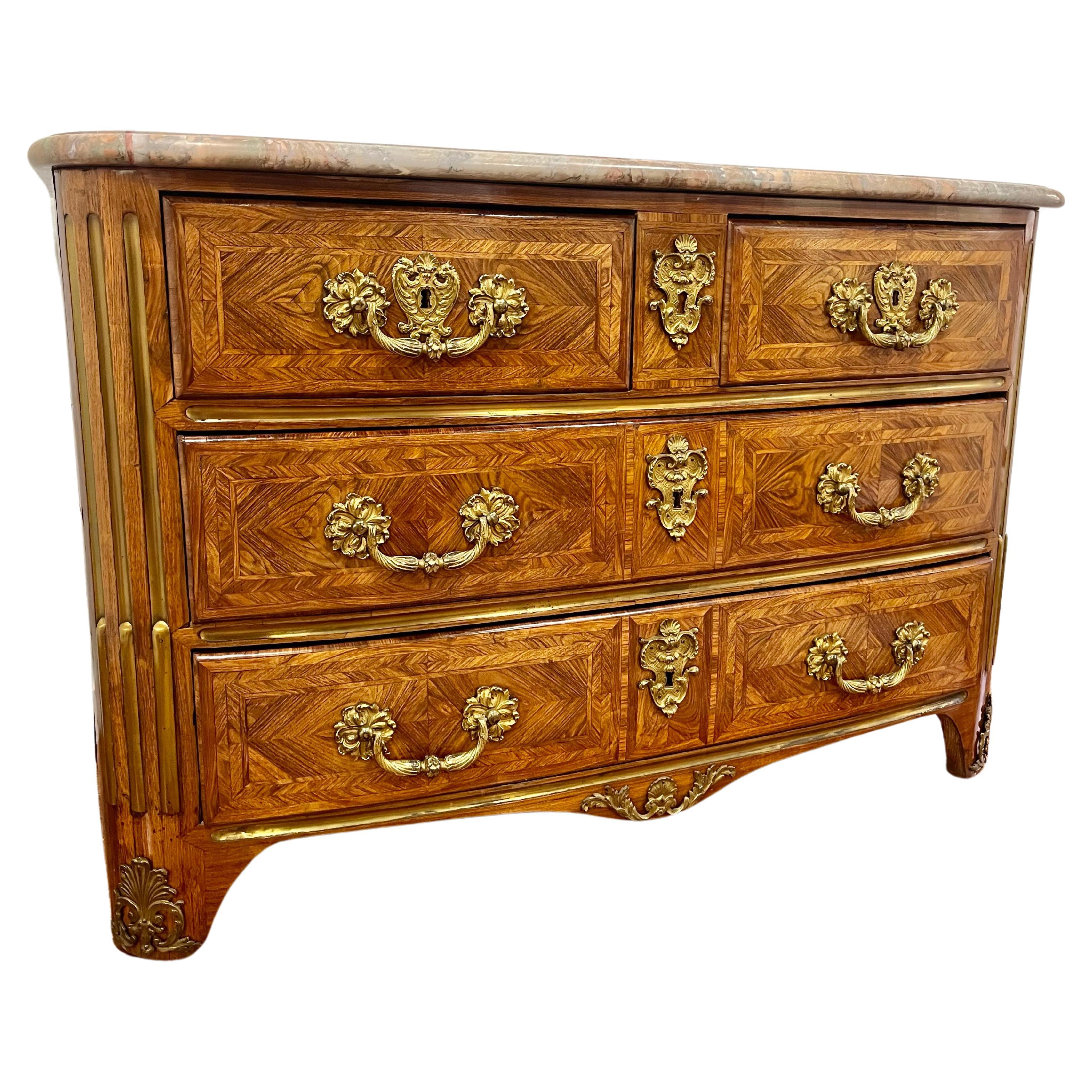 Régence French Regence Tulipwood and Kingwood Parquetry Commode For Sale