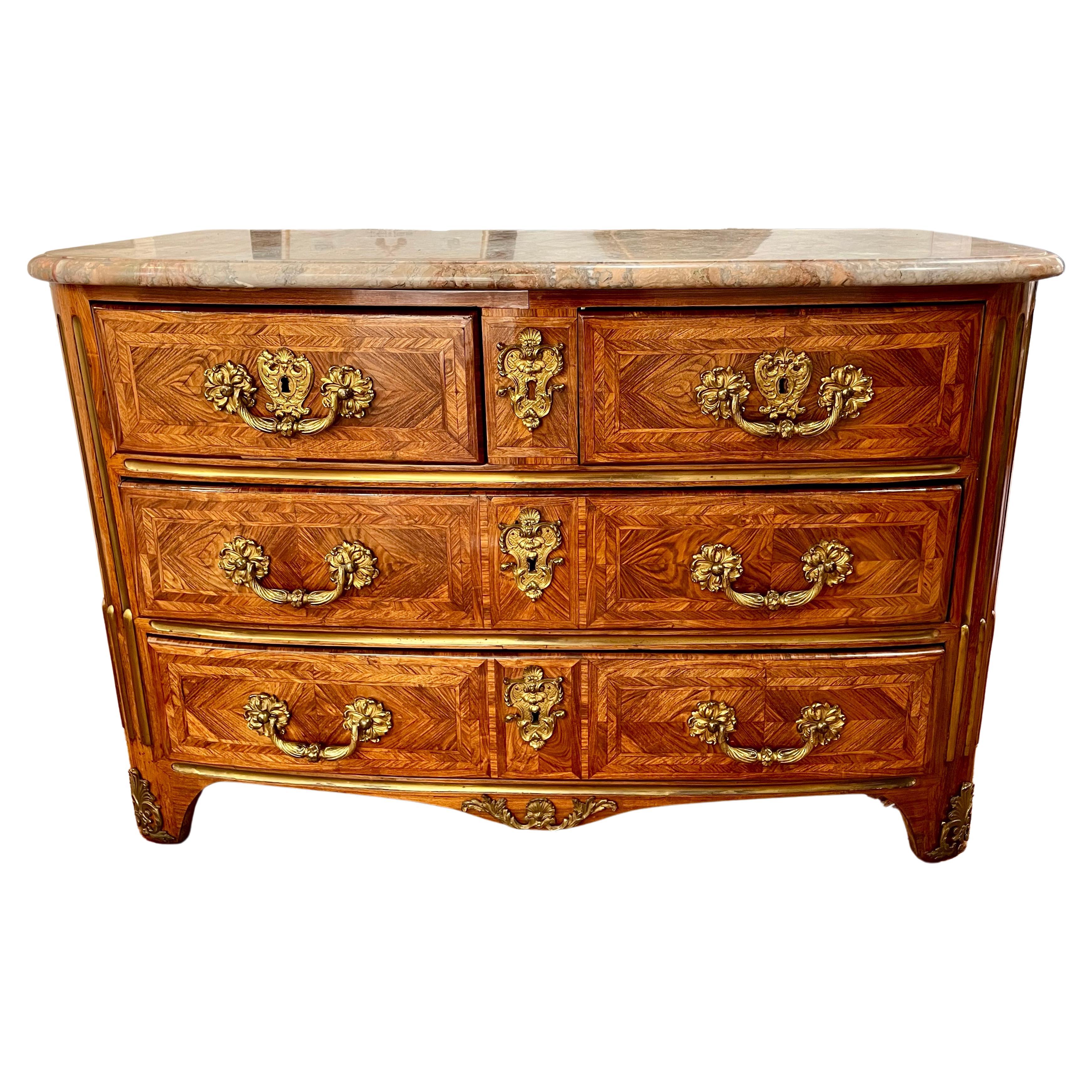 French Regence Tulipwood and Kingwood Parquetry Commode For Sale