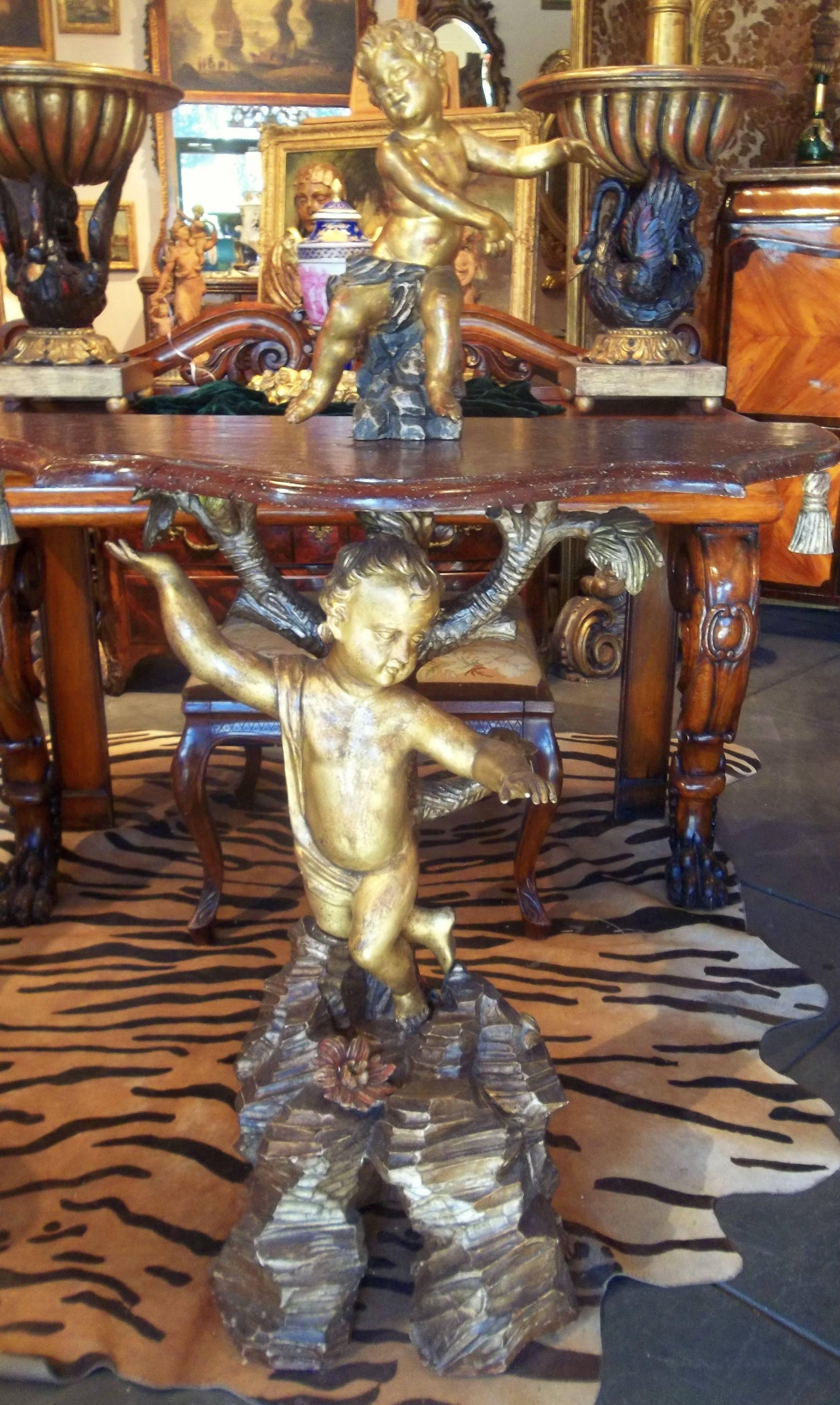 20th Century Carved Tall Giltwood Cherub or Putti on Acrylic Base