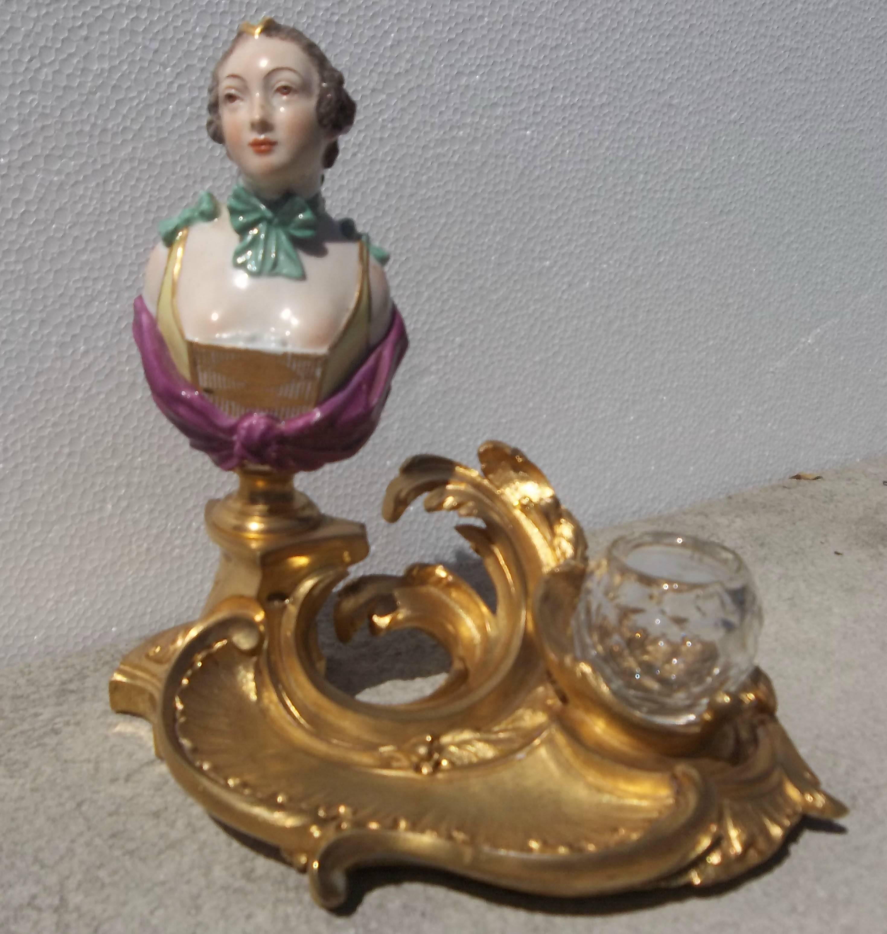 Probably Madame Pompadour ........ the ormolu base in Louis XV style. The ormolu very finely cast, crisply chased and otherwise finely detailed. The bust in good condition and well done. 

Belle Époque to Beaux Arts Period.