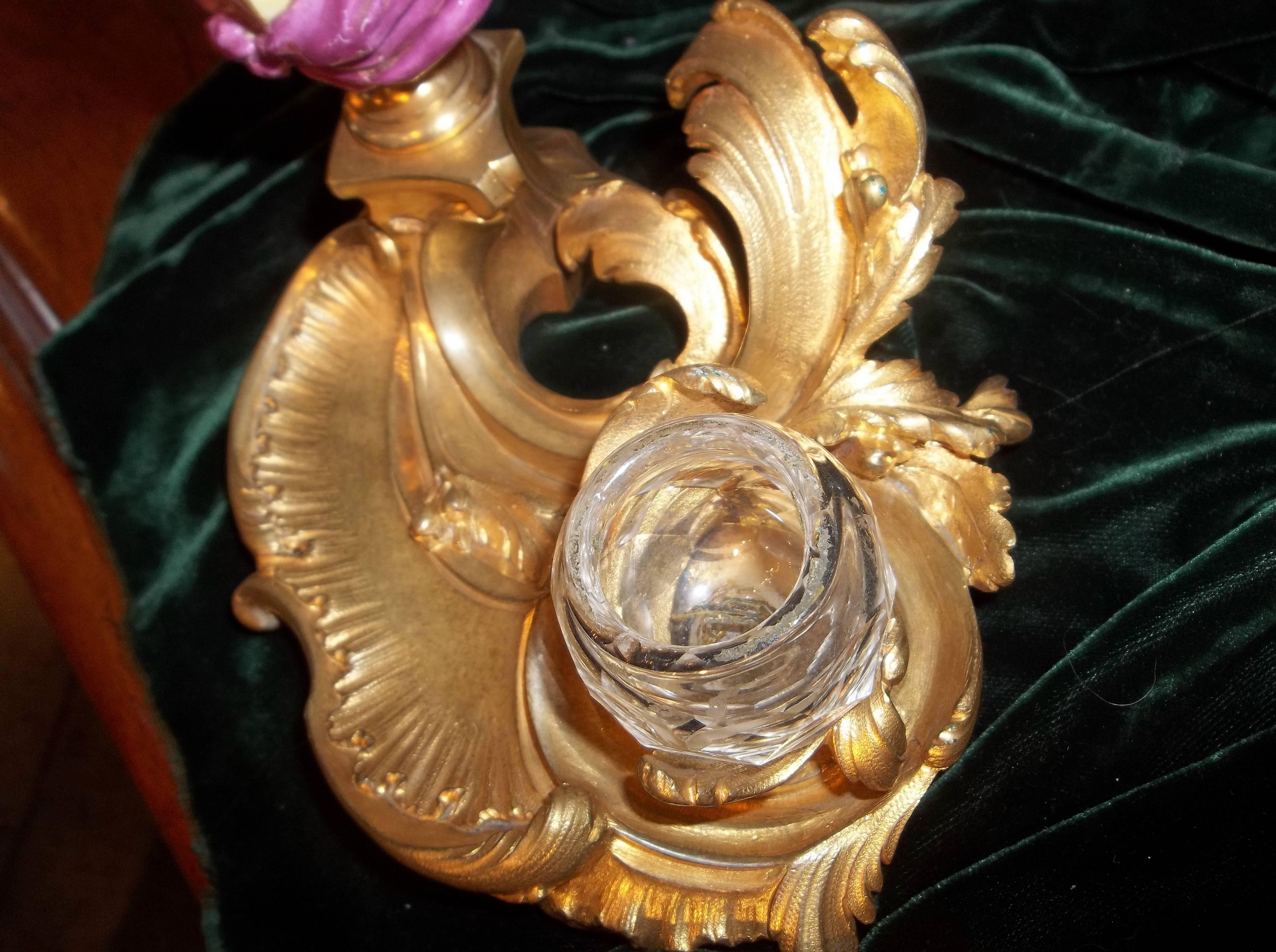 Louis XV Rococo Style Gilt Bronze Inkwell with Porcelain Bust