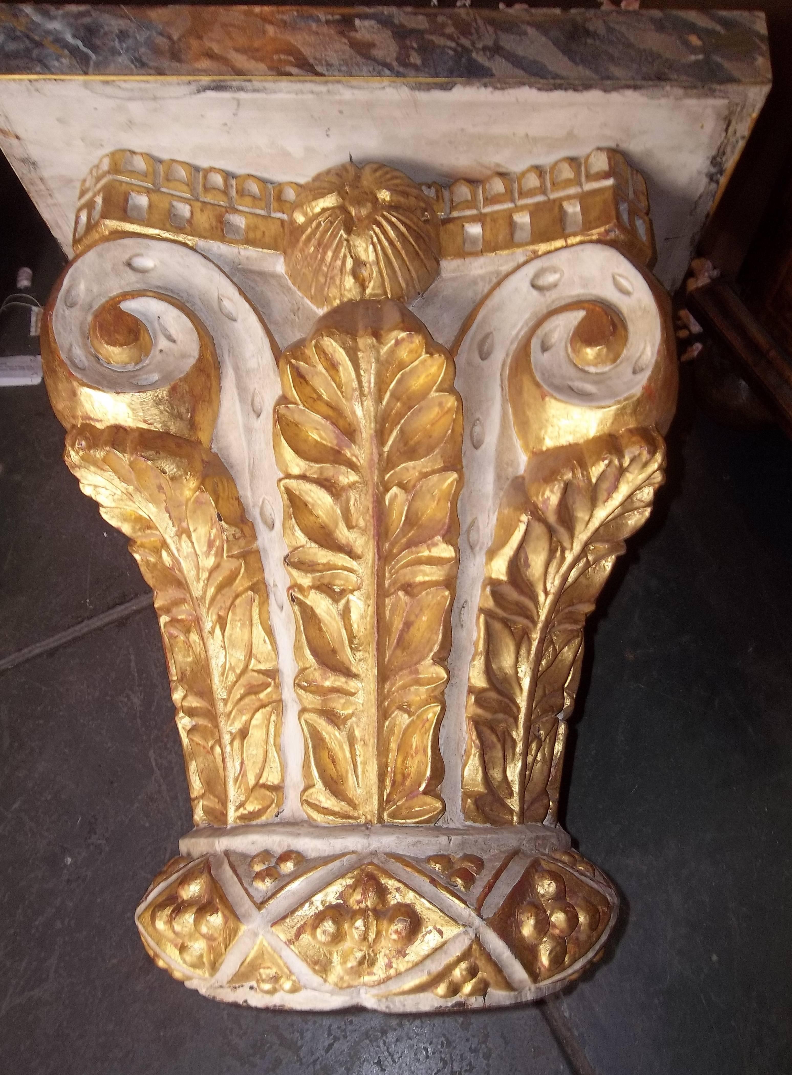 Giltwood and Paint Corinthian Column Capital Fragment Now a Table In Good Condition In Nashville, TN