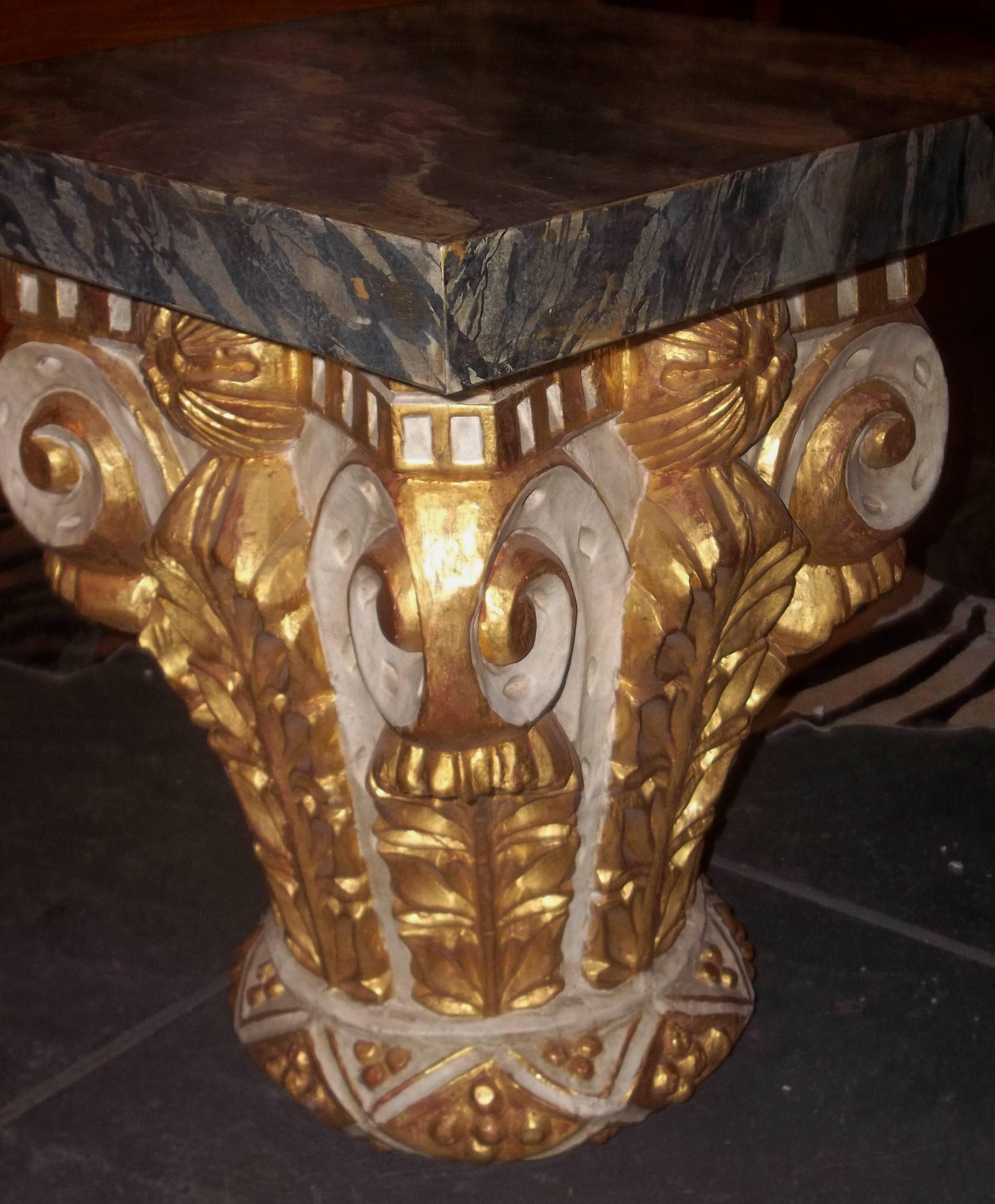 Giltwood and Paint Corinthian Column Capital Fragment Now a Table 1