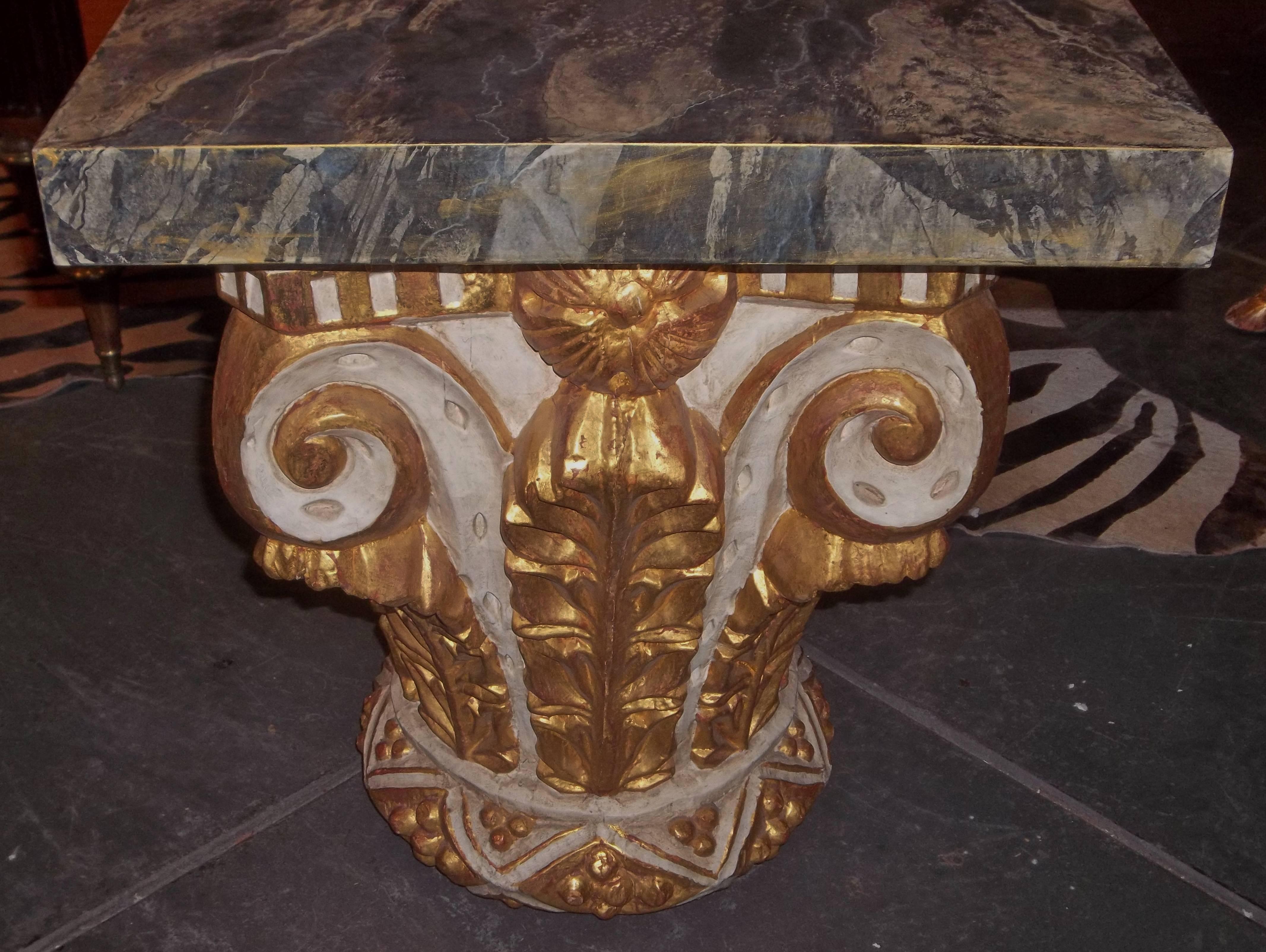 Giltwood and Paint Corinthian Column Capital Fragment Now a Table 2