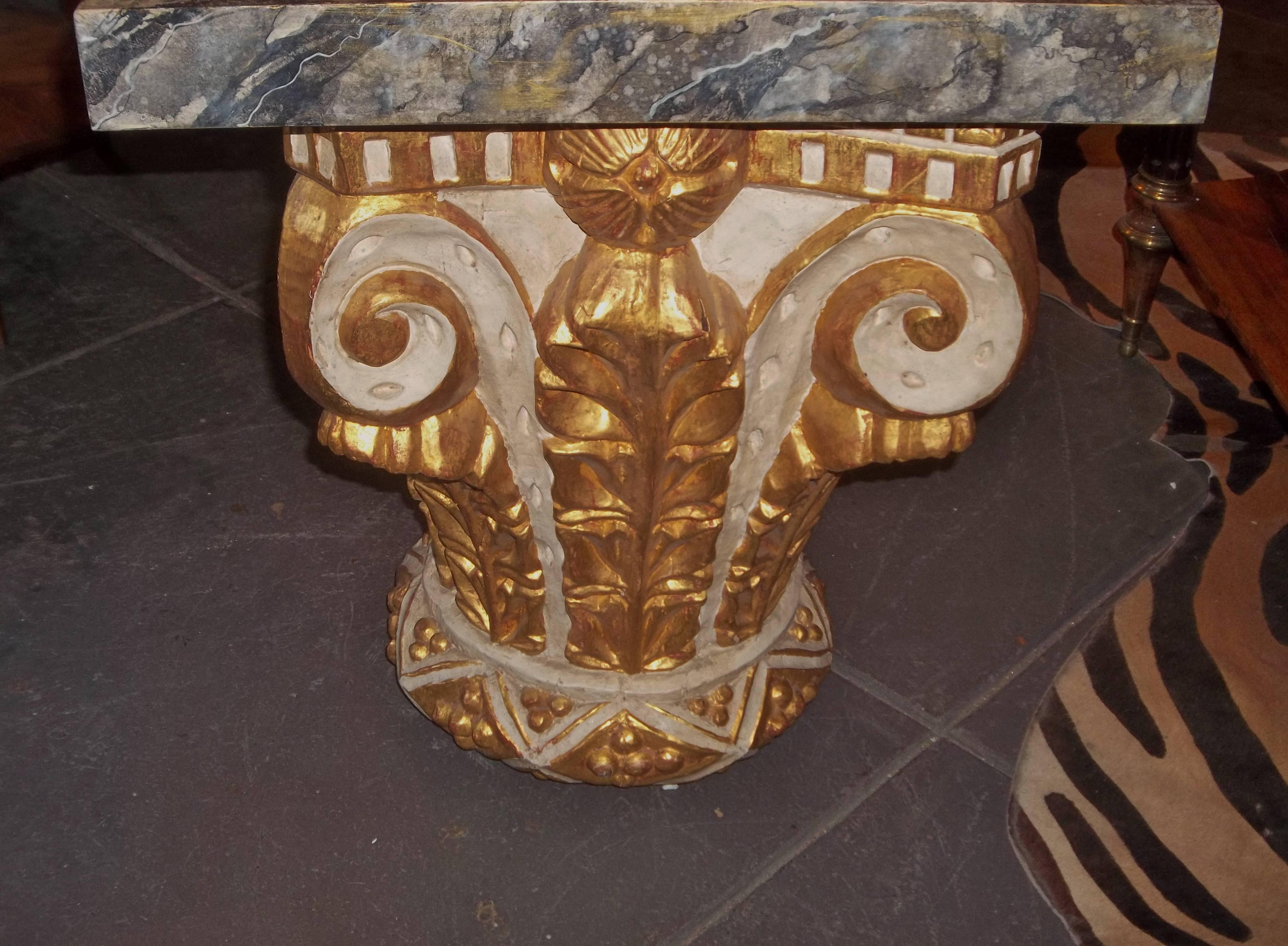 Giltwood and Paint Corinthian Column Capital Fragment Now a Table 3