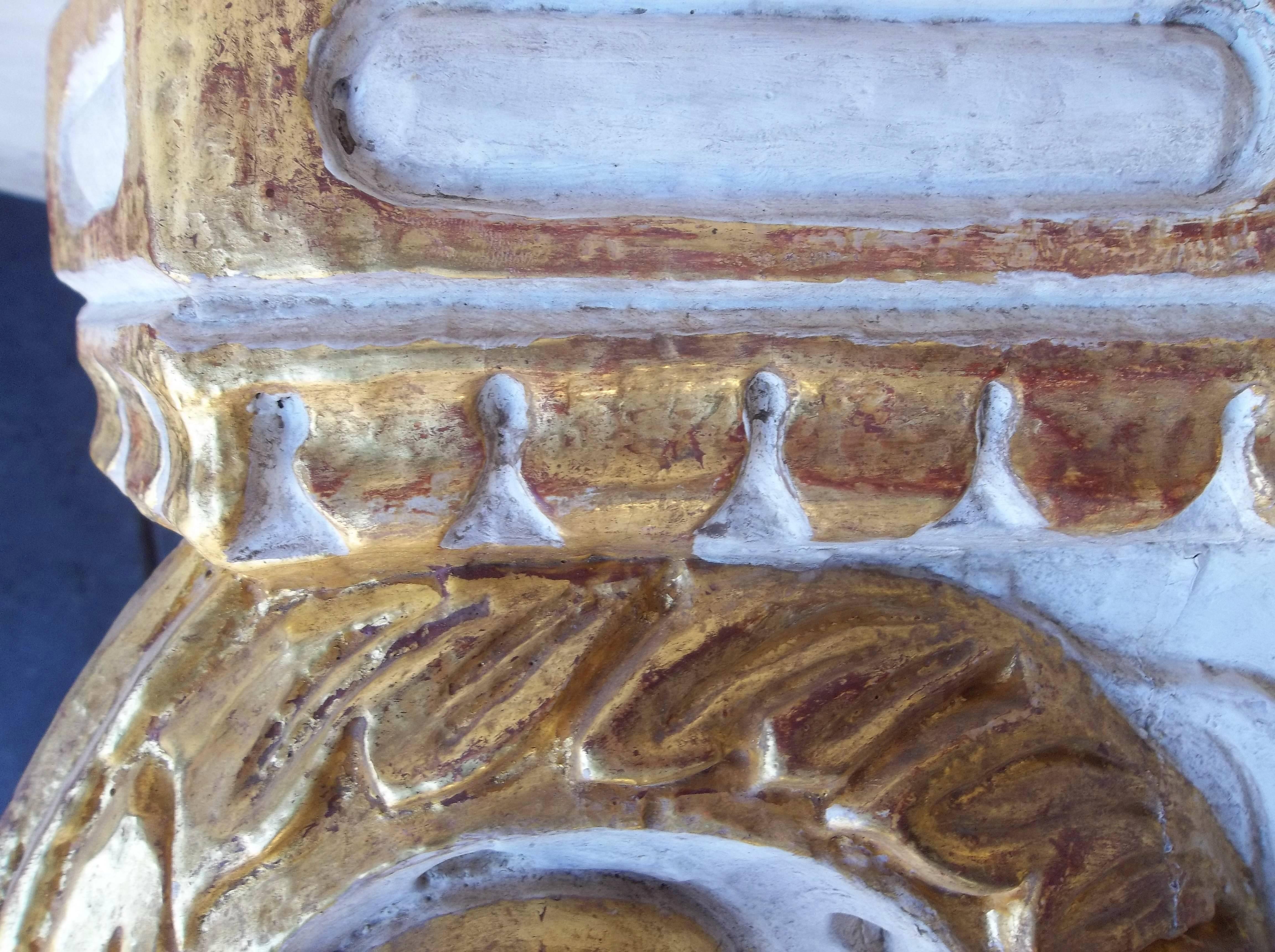 Italian Giltwood and Paint Wood Corinthian Column Capital Fragment Now a Table