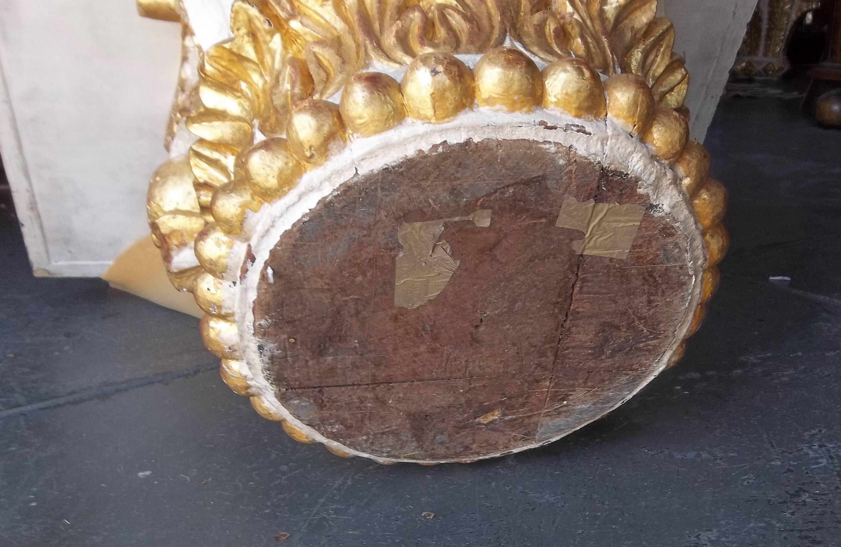 Giltwood and Paint Wood Corinthian Column Capital Fragment Now a Table 1