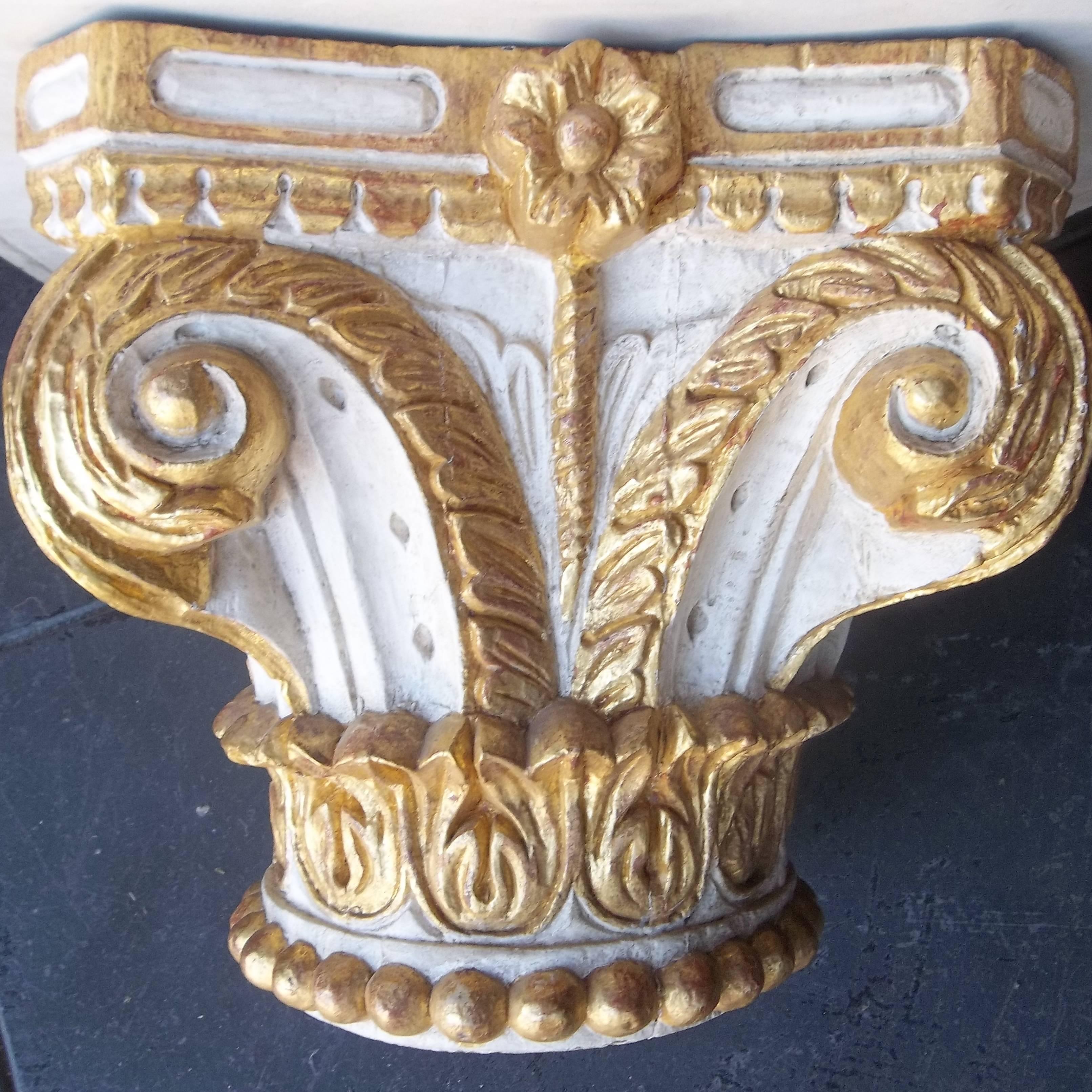 Neoclassical Giltwood and Paint Wood Corinthian Column Capital Fragment Now a Table