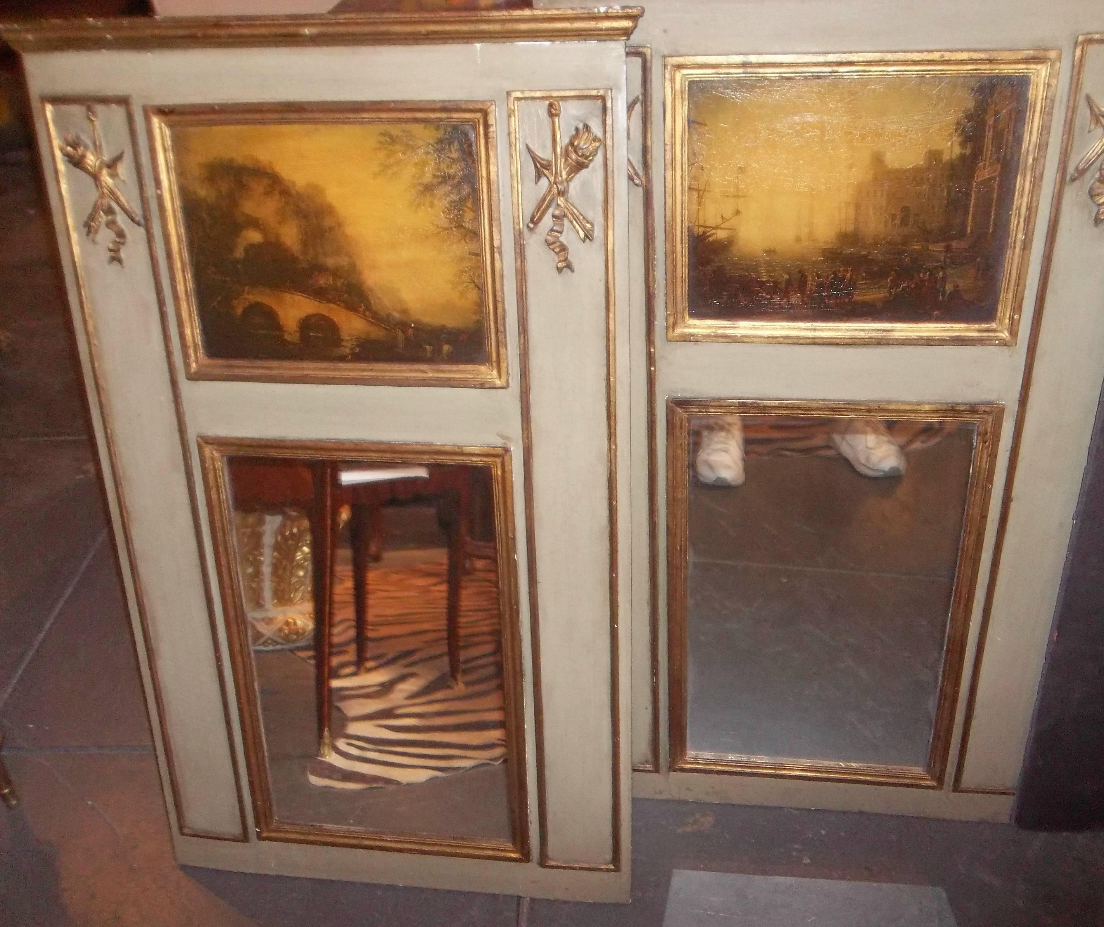 20th Century Pair of French or Italian Diminutive Trumeau Mirrors