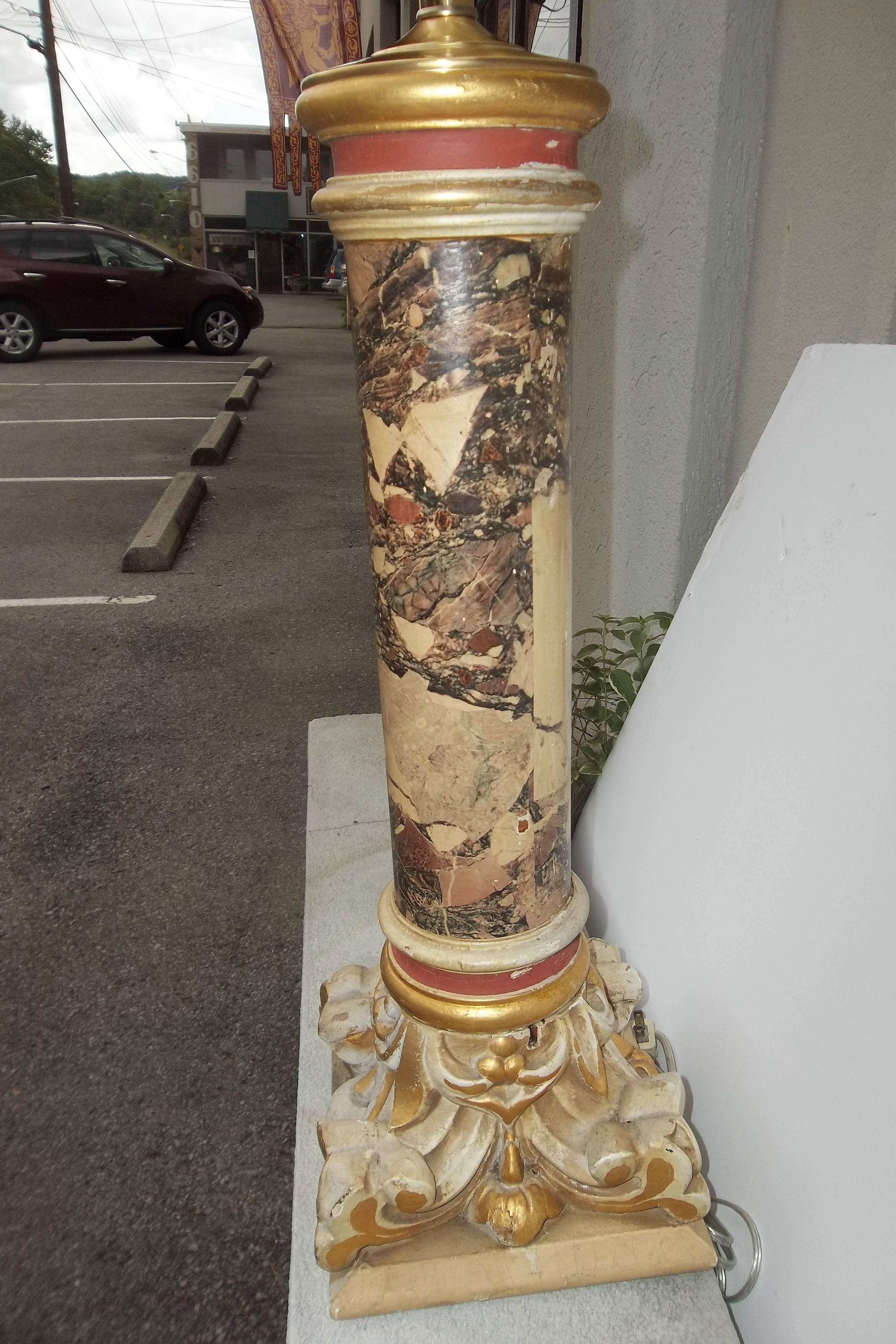 Baroque Faux Marble Baluster Mounted as Lamp For Sale