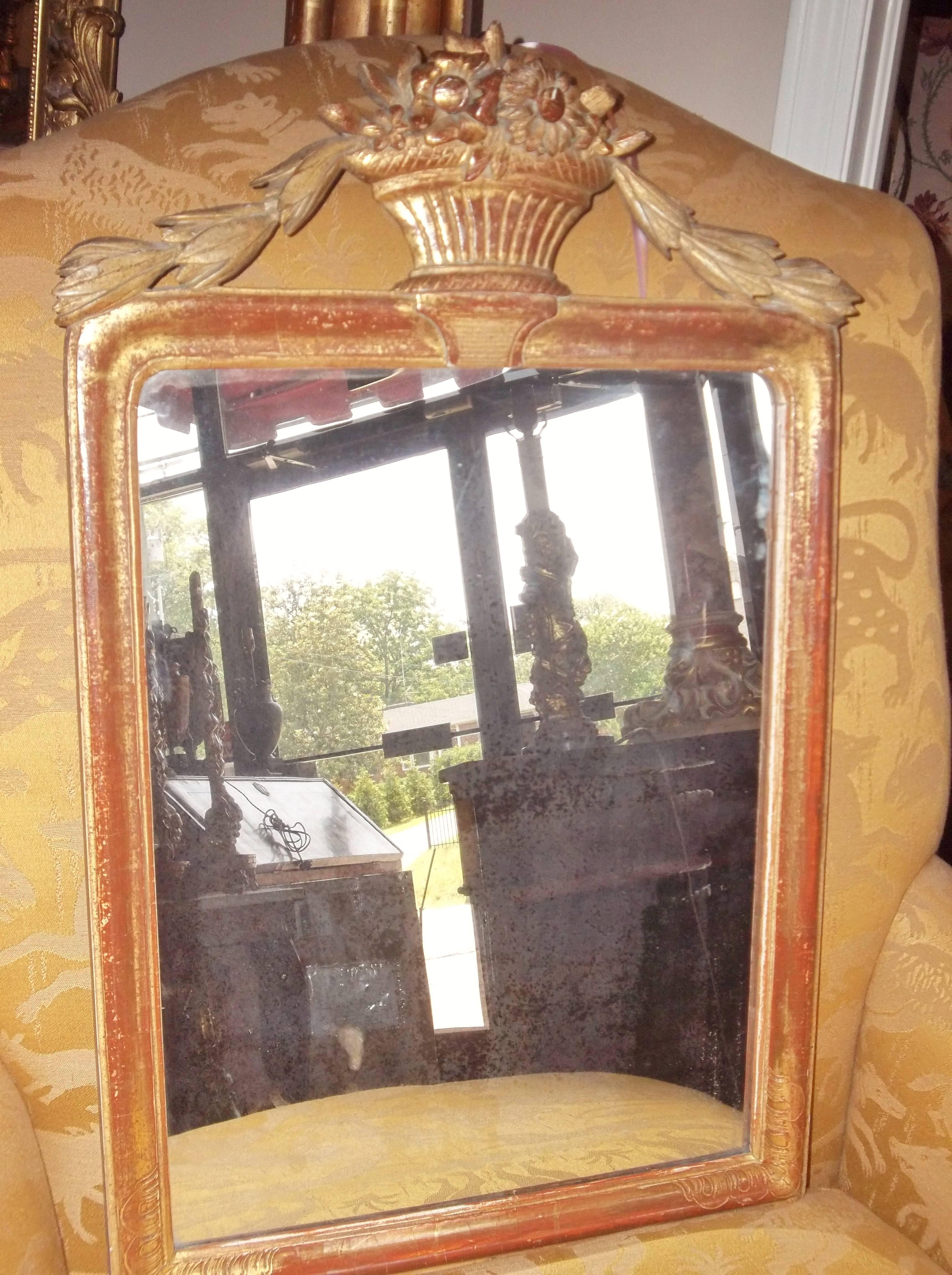 French Louis XVI Neoclassical Styled Hand Carved Giltwood Mirror