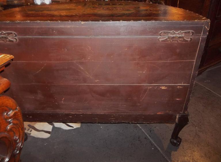 Rare English Painted Leather Chest on Stand in French Taste Demilune