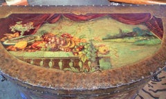 English George III Demilune Shaped Painted Leather Chest on Stand