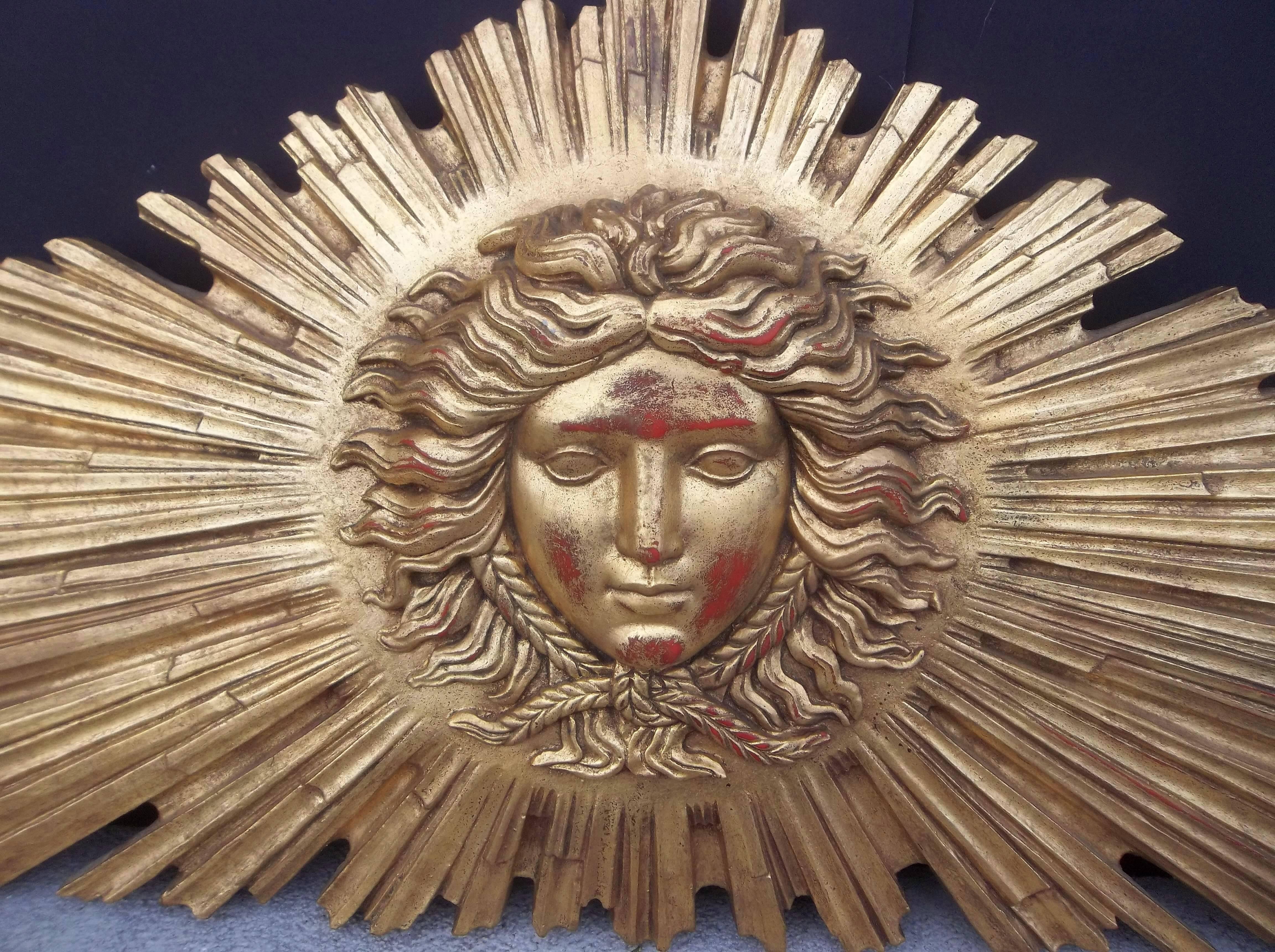 Baroque Large Sunburst Overdoor Panel with the Sun God Apollo