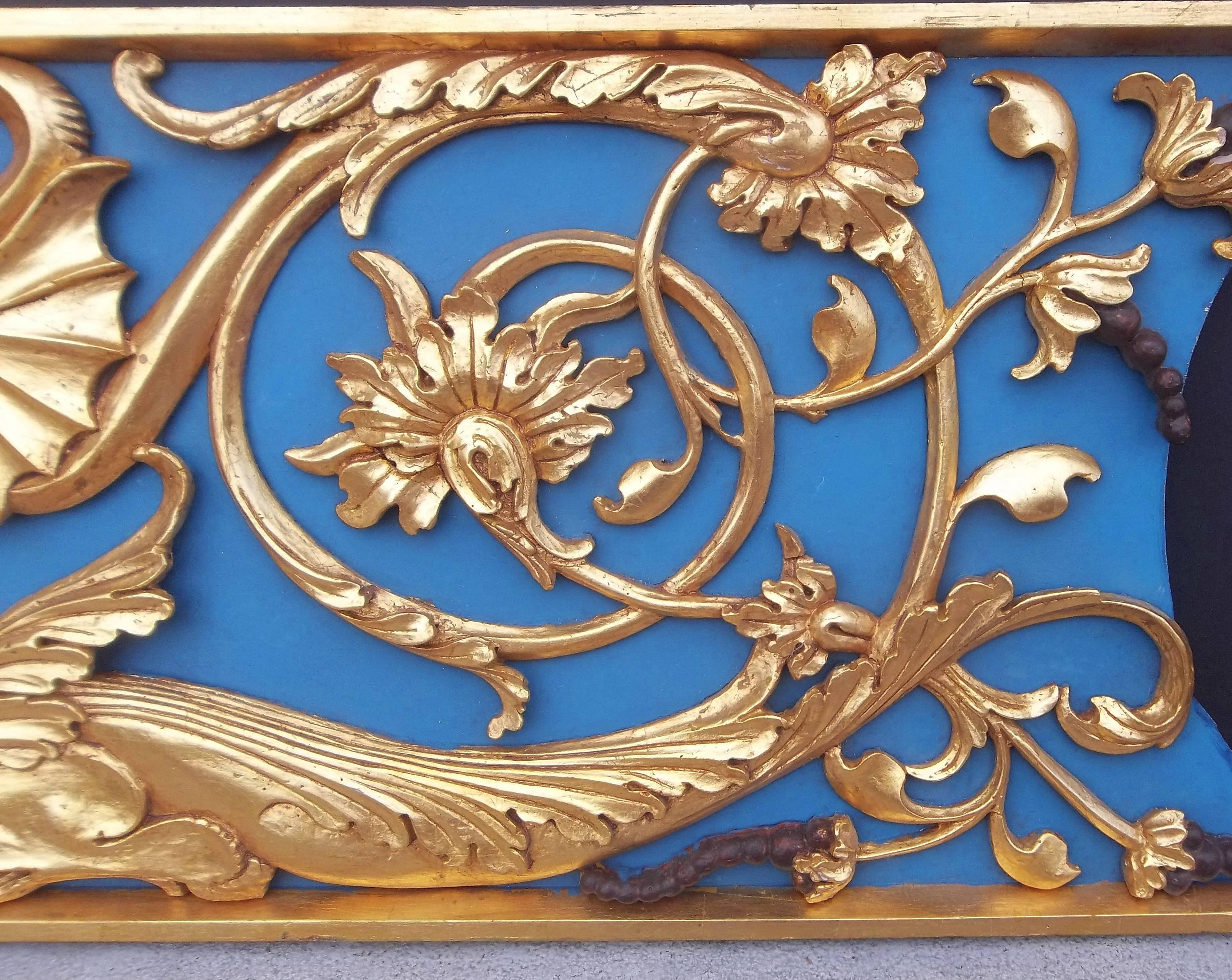 20th Century Large Italian Neoclassical Style Gilt and Painted Overdoor Panel