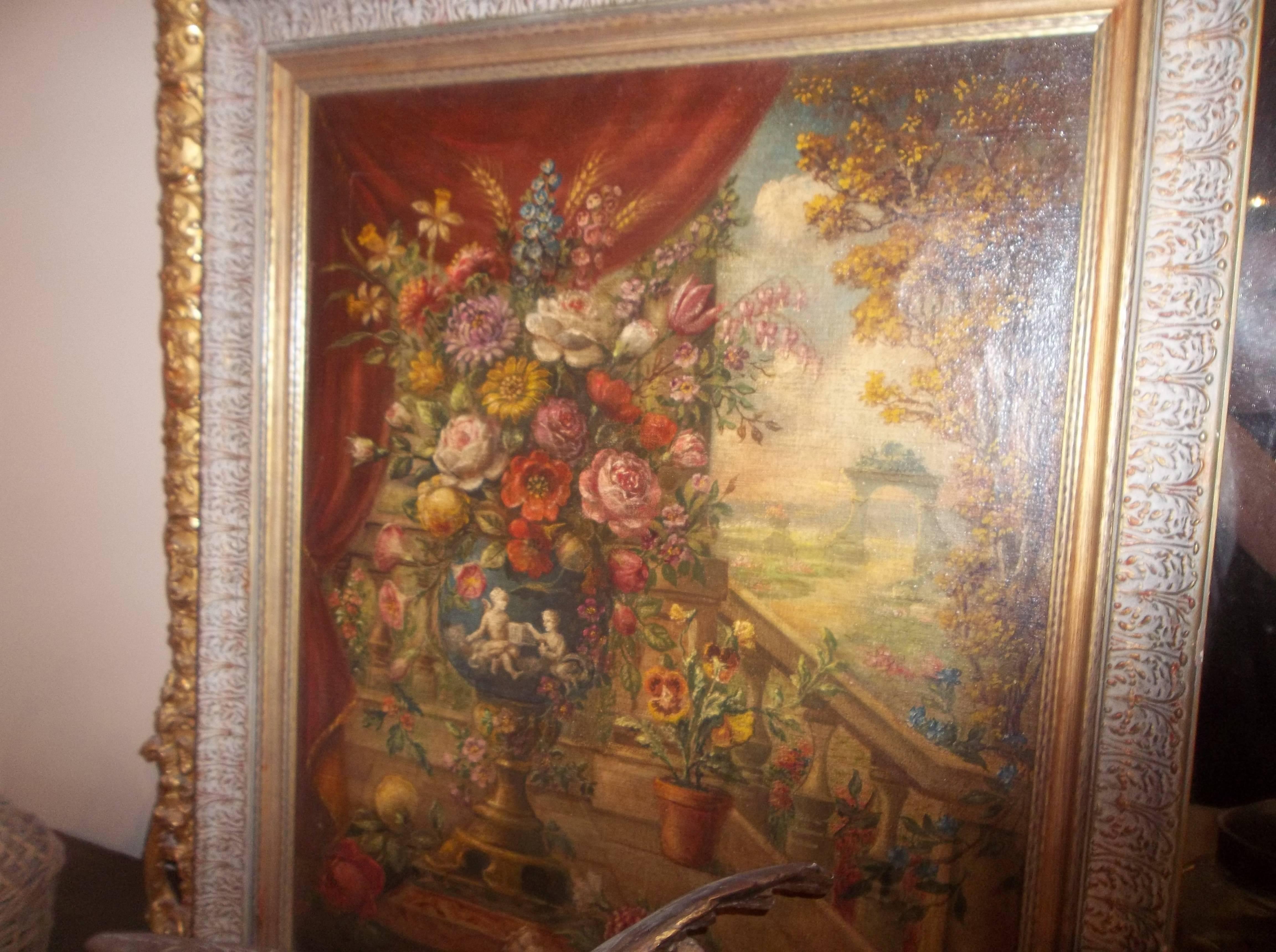Unknown Italian School Floral Oil on Canvas