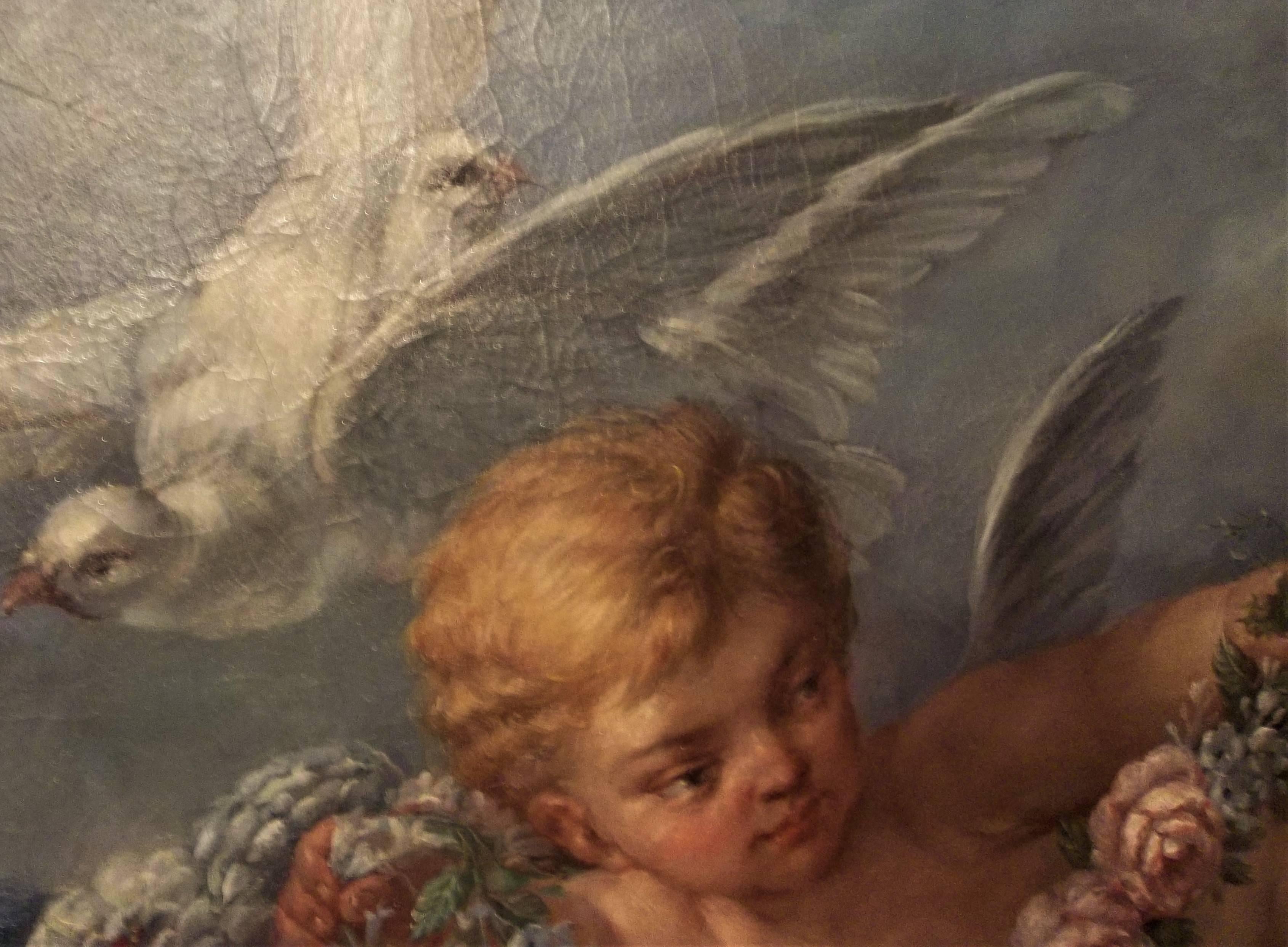 Rococo Boucher Styled Cherub or Putti Frolicking , Oil on Canvas