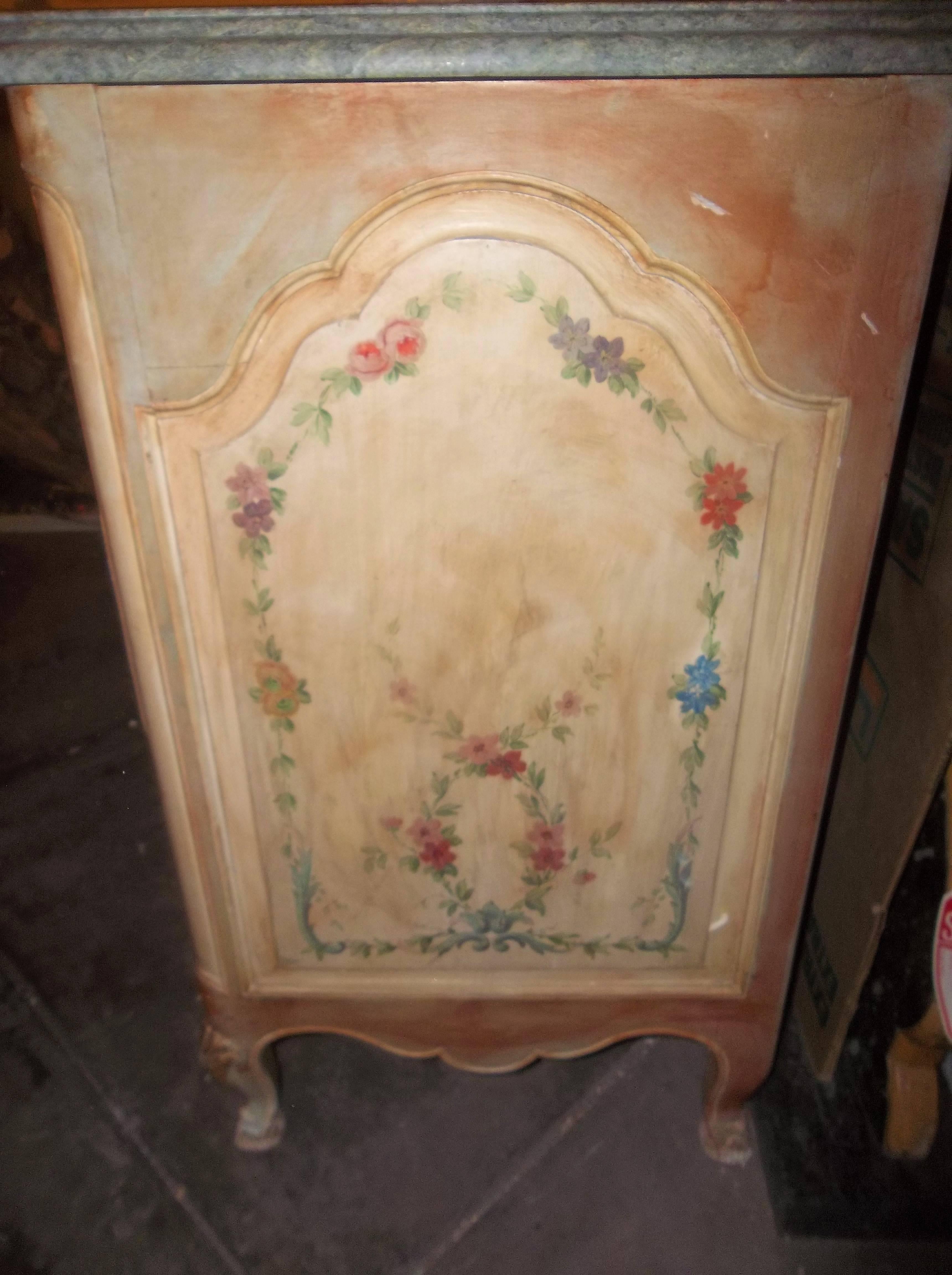Large Louis XV Styled Painted and Marble Topped Oak Commode In Good Condition In Nashville, TN