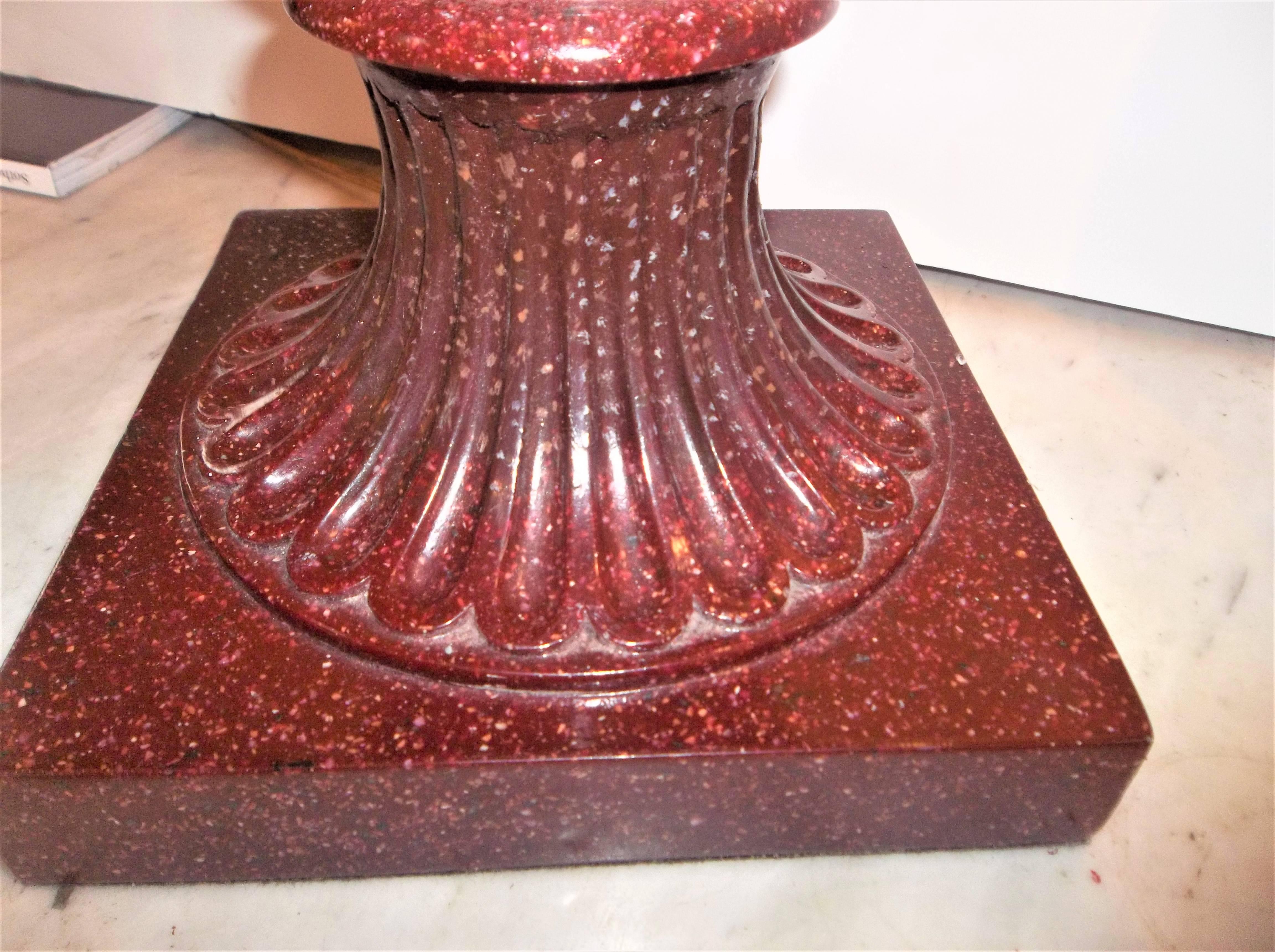 20th Century Large Pair of Swedish Oxblood Faux Porphyry Urns Mounted as Lamps