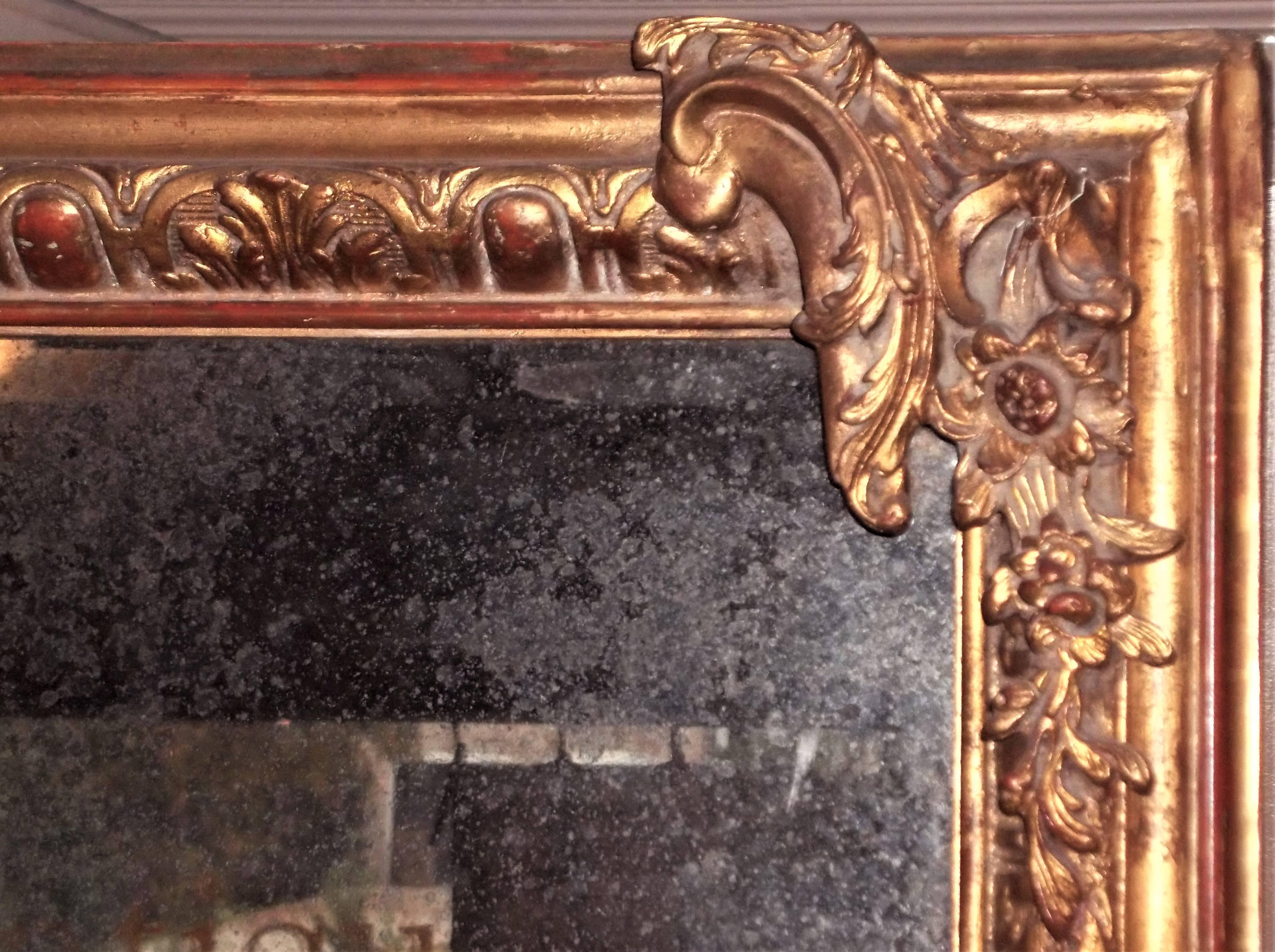 Tall Louis XVI Style Gilt Mirror with Distressed Plate 3