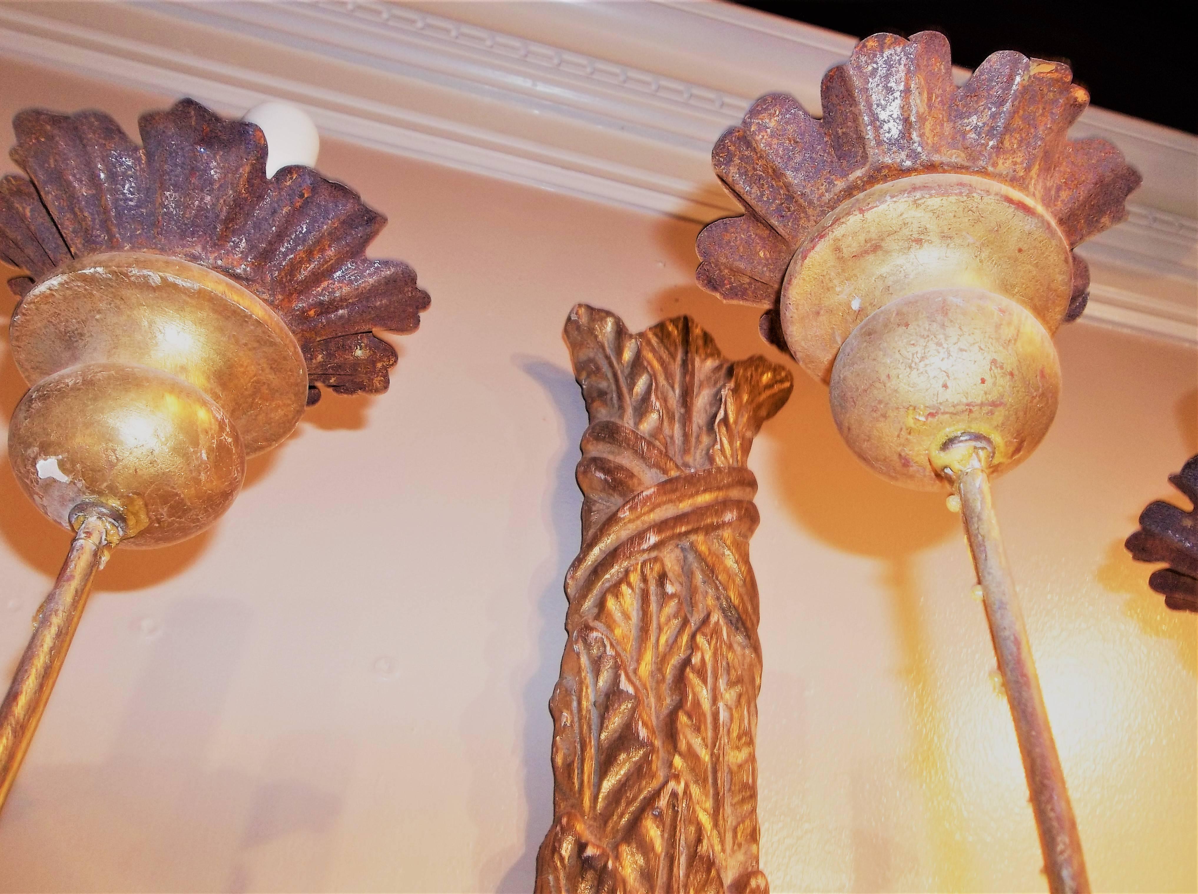 Tall Pair of Louis Xvi Neoclassical Style Gilt Sconces In Good Condition In Nashville, TN