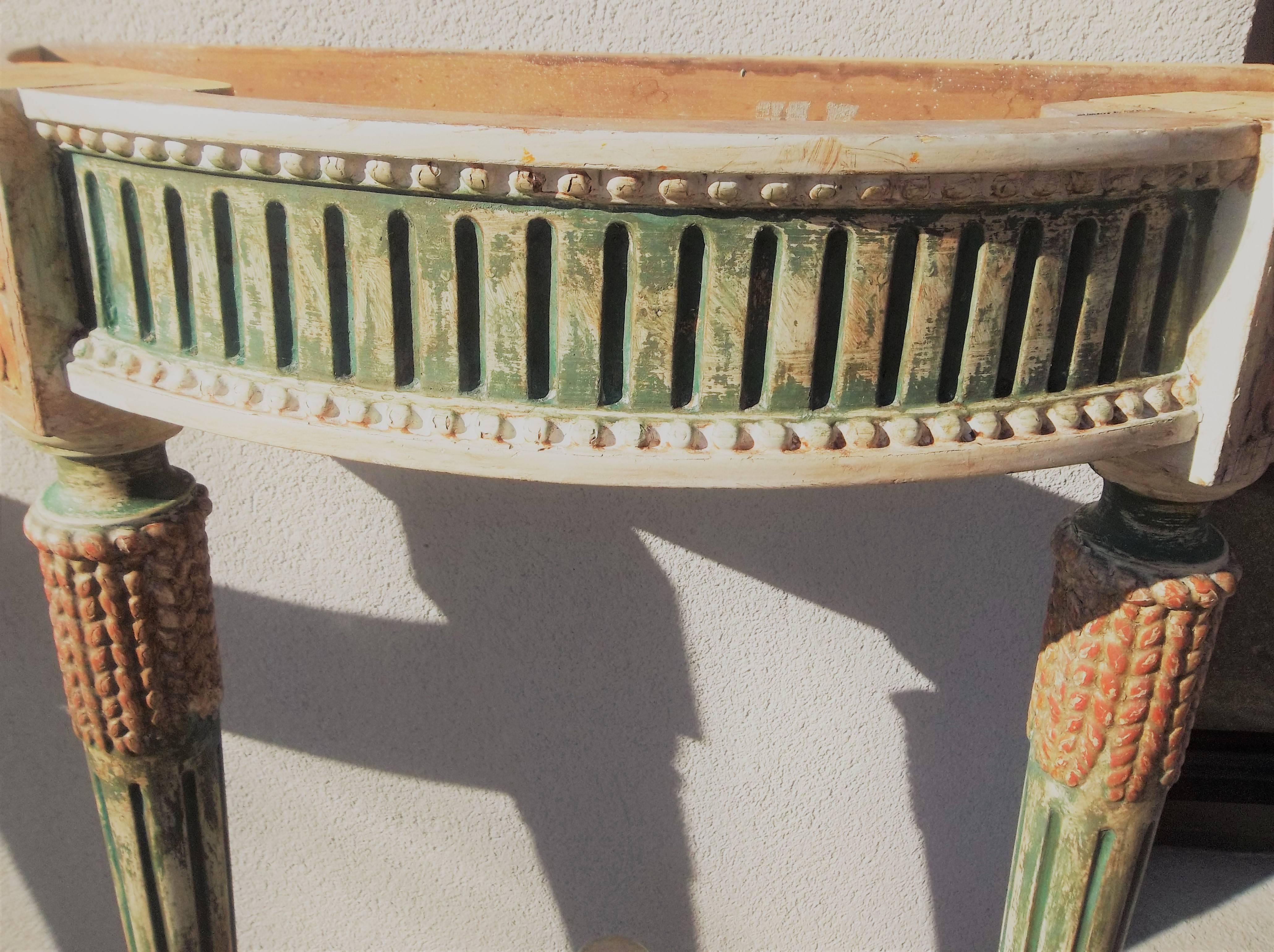 Pair of Distressed Paint Louis XVI Neoclassical Style Console Tables 1