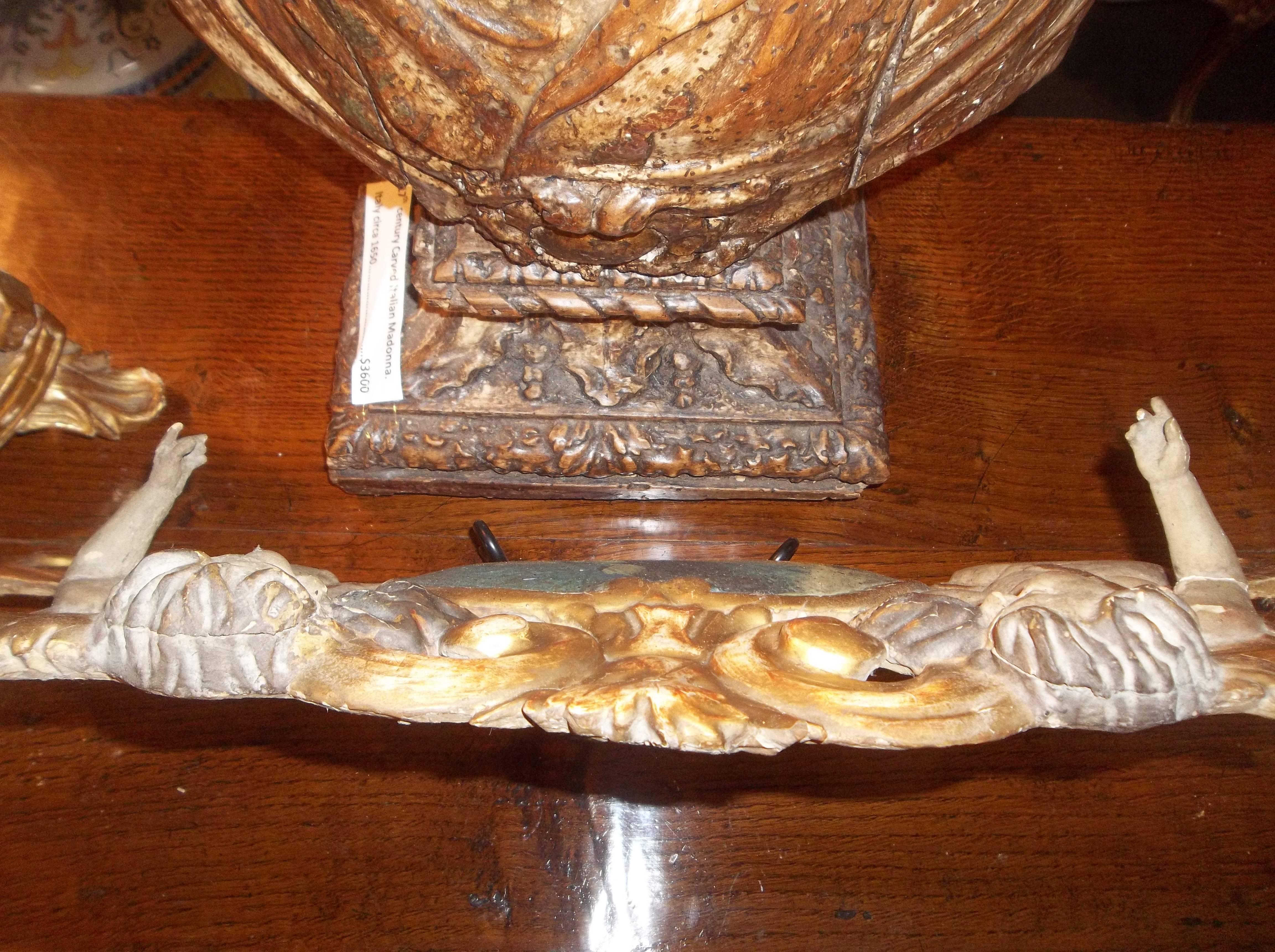 Giltwood and Painted Overdoor Panel Fragment with Cherub Motif 1