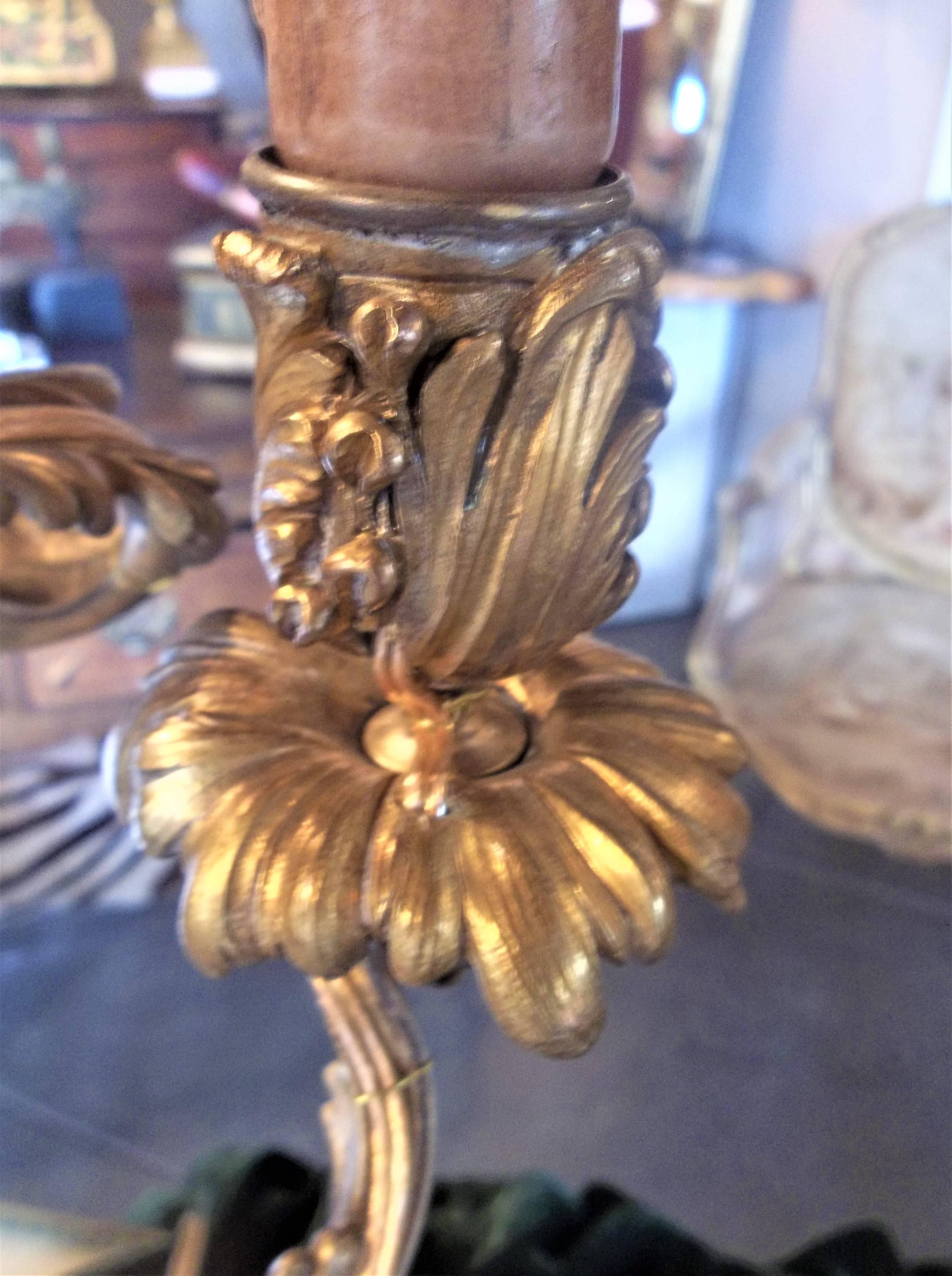 French Pair of Louis Xv Style Gilt Bronze Candelabra Now Wired as Girandoles
