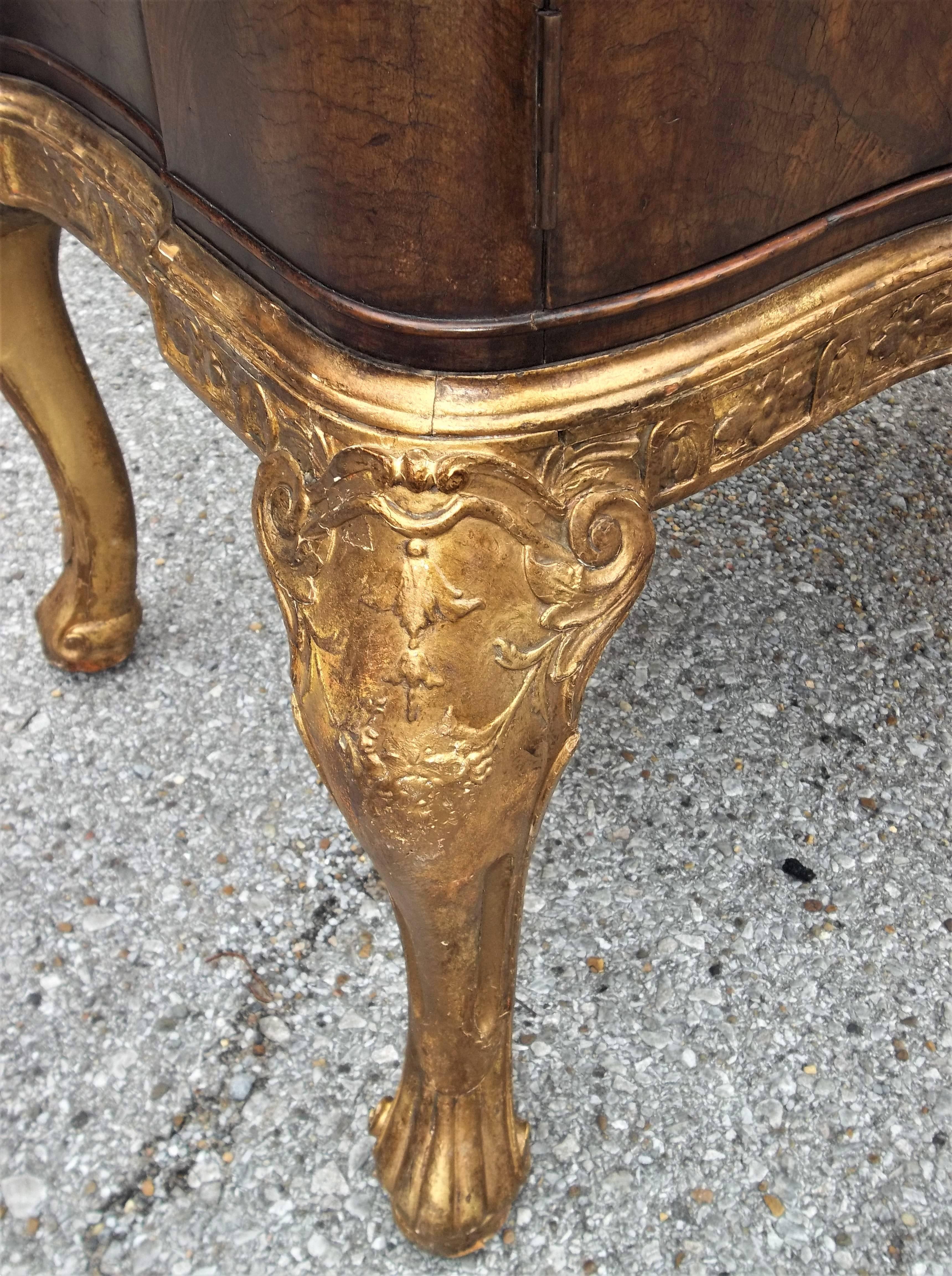 20th Century Pair of English Burl Walnut and Giltwood Console Chests