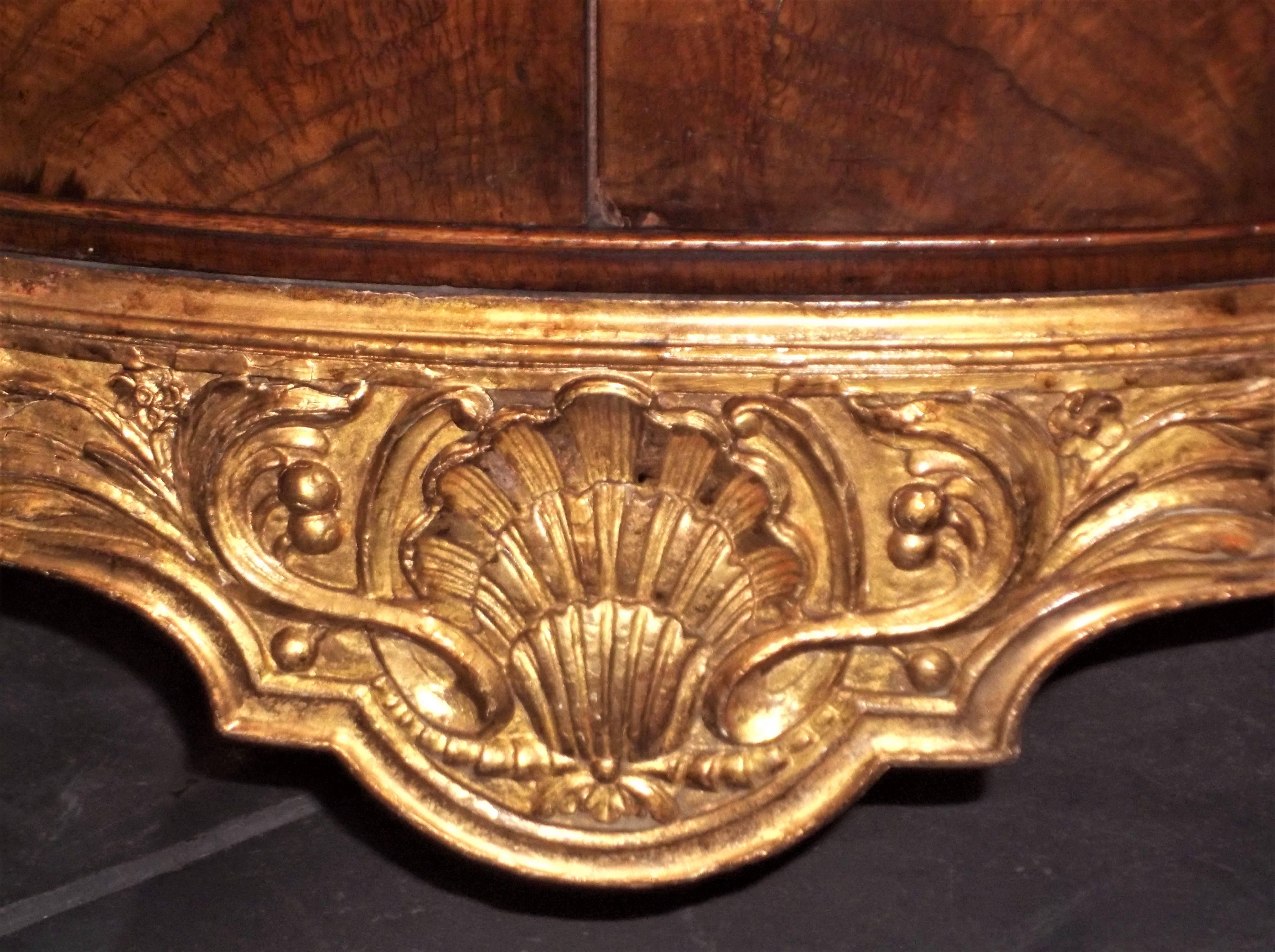 Edwardian Pair of English Burl Walnut and Giltwood Console Chests