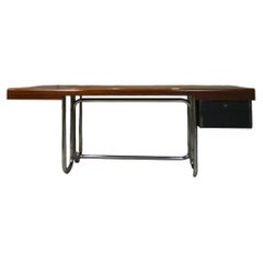 Modernistischer Bauhaus-Schreibtisch aus Holz und verchromtem Stahl, Frankreich, 1950er Jahre