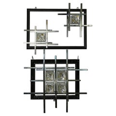 Set of 3 Murano glass and steel wall sconces, Italy, 1960s