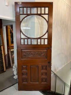 Antique Mahogany Entrance Door with Beveled Glass, 1890s