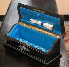 Antique English Ebony and Ivory Jewelry Box