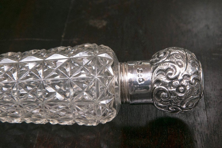 Late 19th Century Antique American 1883 Sterling and Crystal Cylinder Perfume Bottle